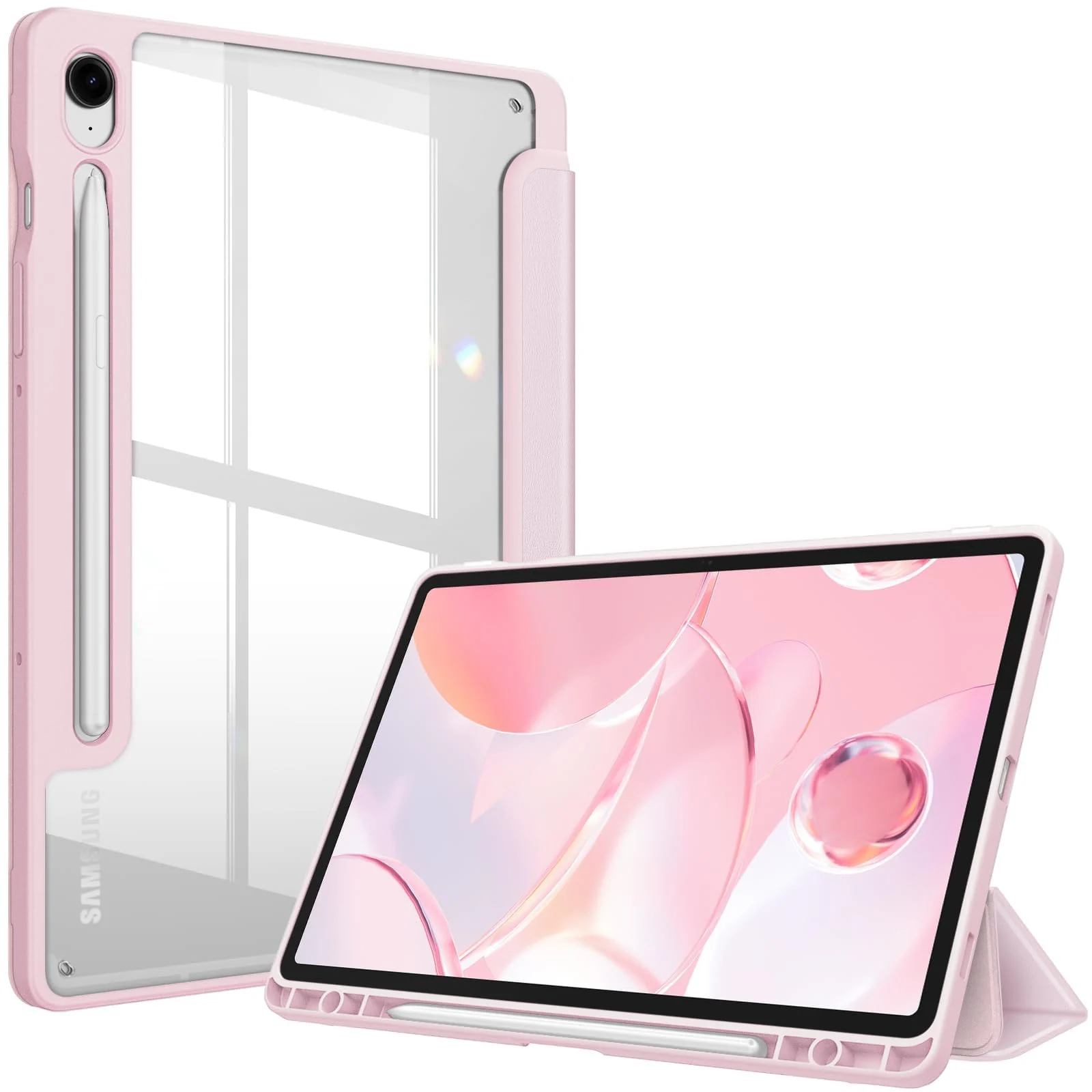 DL3 Mobilak Hybrid Slim Case for Samsung Galaxy Tab S9 FE 5G 10.9 Inch/Galaxy Tab S9 11 Inch 2023 with S Pen Holder, Shockproof Cover with Clear Transparent Back Shell, Auto Wake/Sleep - Pink