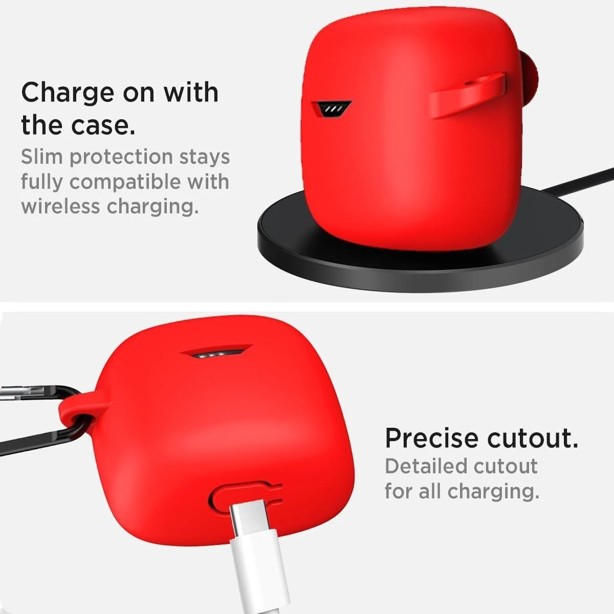 DL3 Mobilak Silicone Case Compatible with JBL Tune Flex Earbuds, Soft Silicone Protective Case Cover, Shockproof Sleeve with Carabiner For JBL Tune Flex - Red