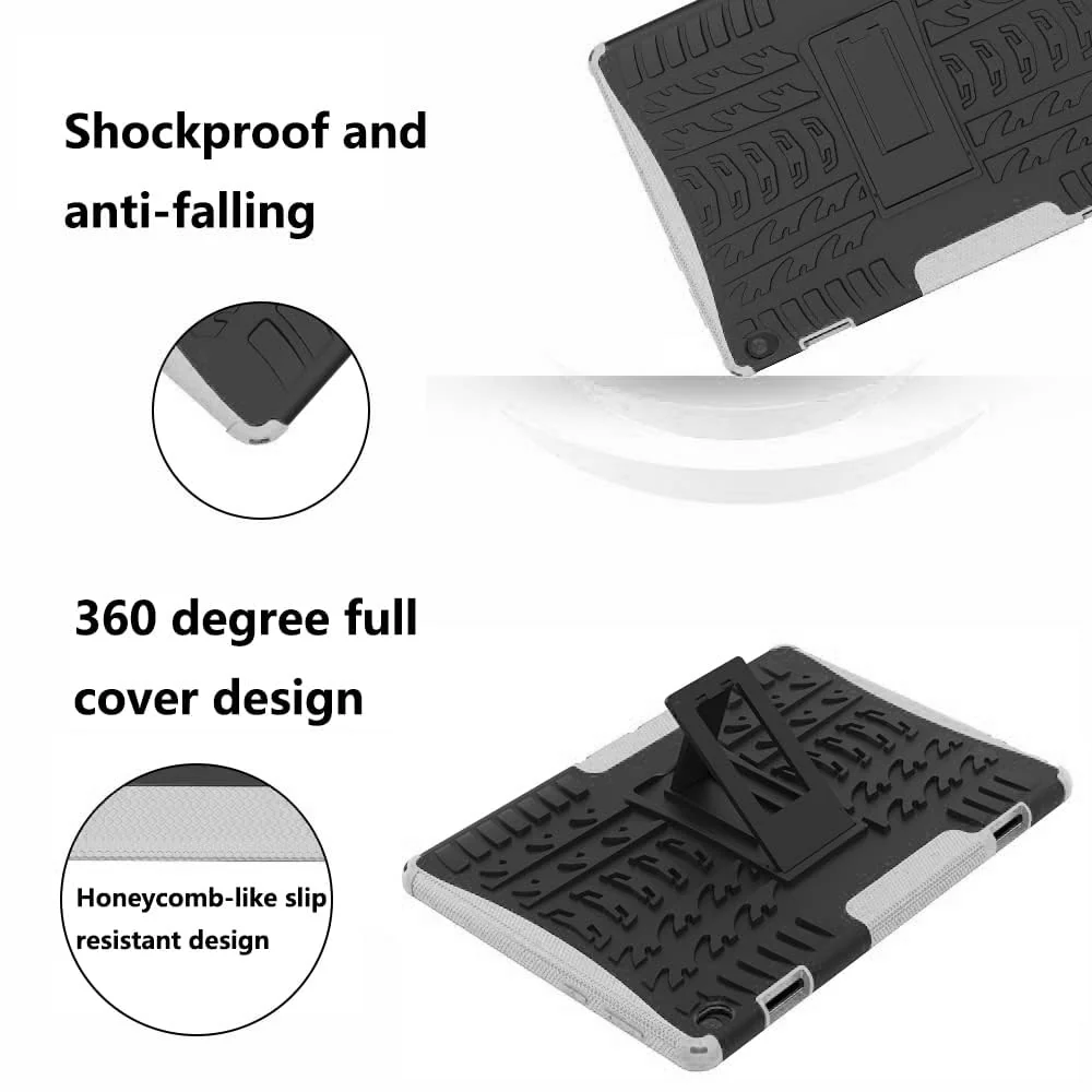 DL3 Mobilak Case For Lenovo Tab M10 HD TB-X505 / TB-X605 10.1-inch tablet, Hybrid Rugged Armor Heavy Duty 2 in 1 TPU + PC Combo Dual Layer Shockproof Case with Kickstand - White