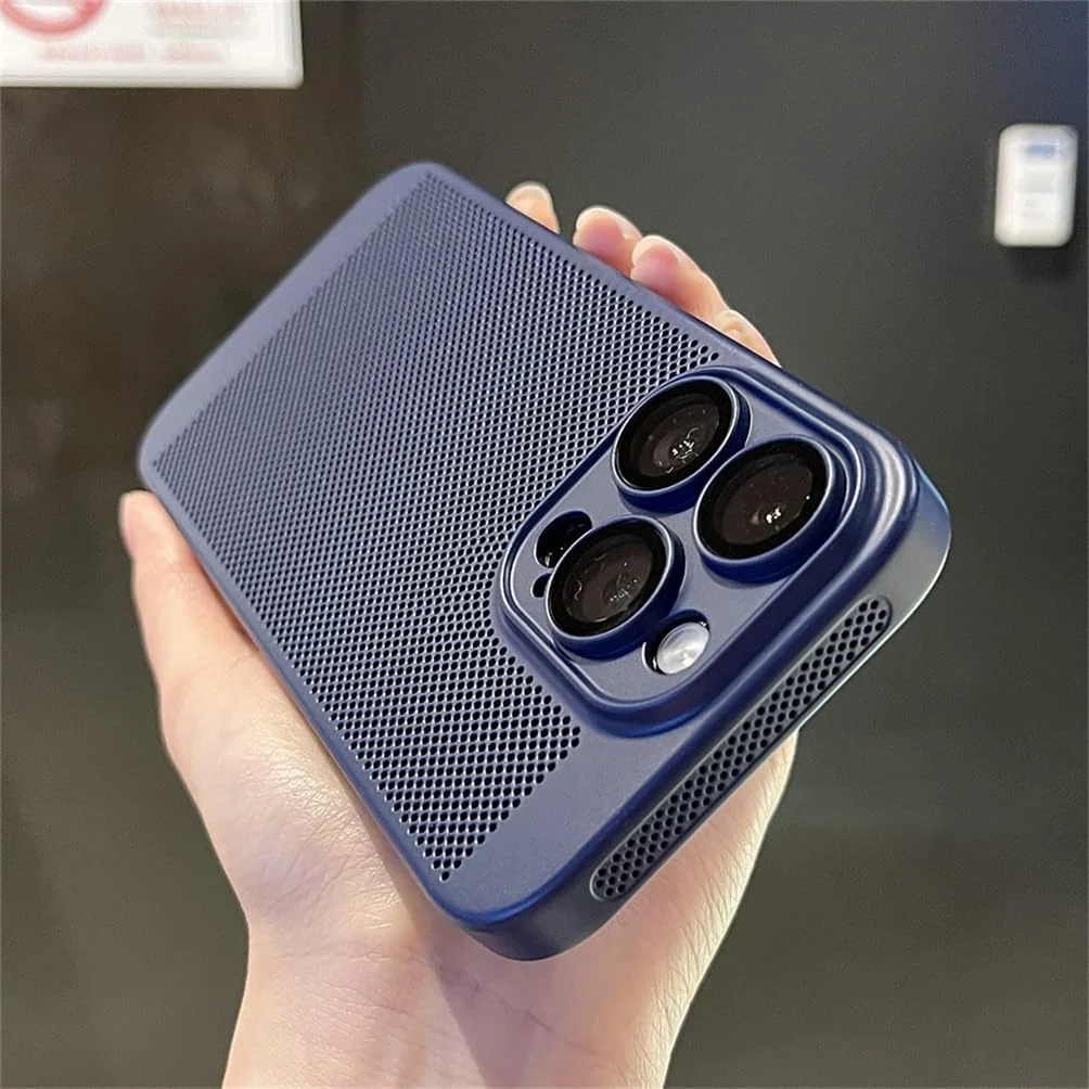 DL3 Mobilak Heat-Dissipation Hard PC Case with Built-In Camera Lens Protector for iPhone 15 Pro Max - Blue