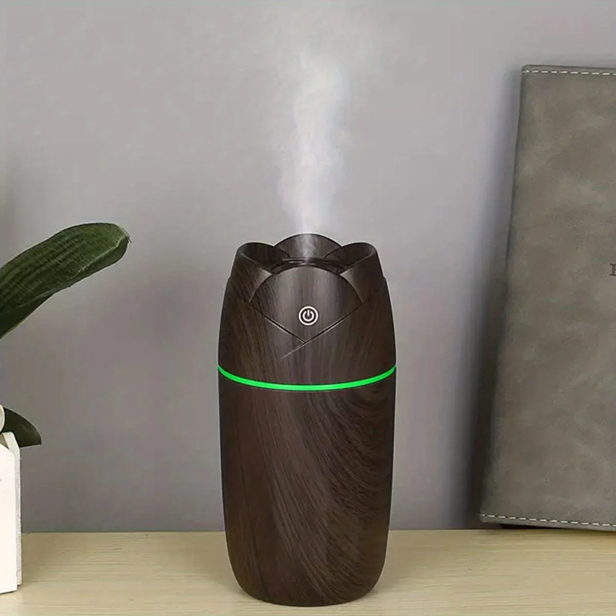 Mobigon Wood Cool Mist Ultrasonic Humidifier for Room Moisture, Aroma Diffuser for Home, 300ml Essential Oil Diffuser with 7 Colorful Night Light, Auto Shut-Off, Home, Office, car - Dark Woody