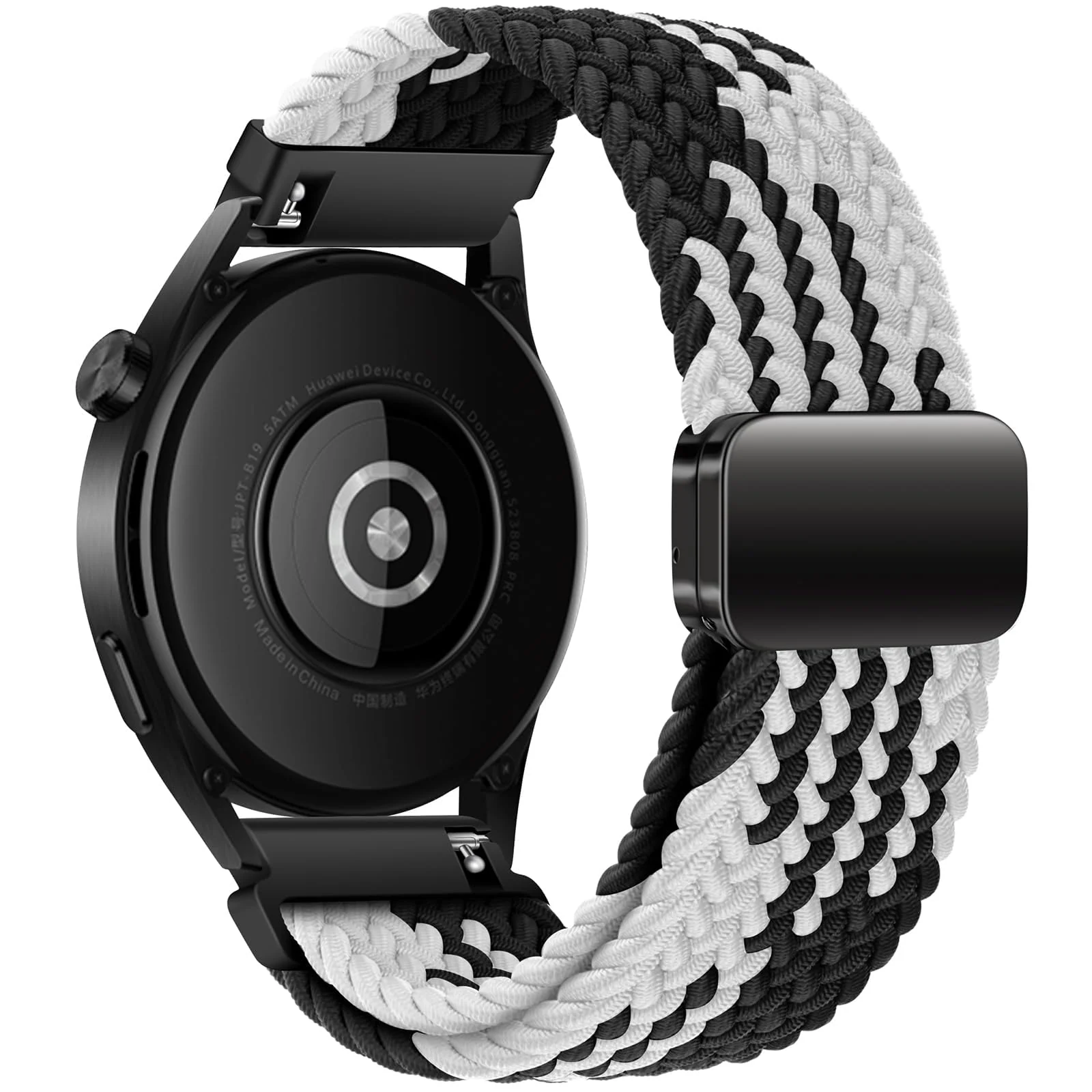 DL3 Mobilak 22mm Magnetic Band for Redmi Watch 5 Active/5 Lite/Samsung Galaxy Watch 3 45mm/Watch 46mm/Gear S3/Huawei watch GT6 GT5 46MM/GT2E/GT6 Pro/GT 5 Pro/Amazfit GTR 4/3, Stretchy Braided Nylon Sport Strap - White-black