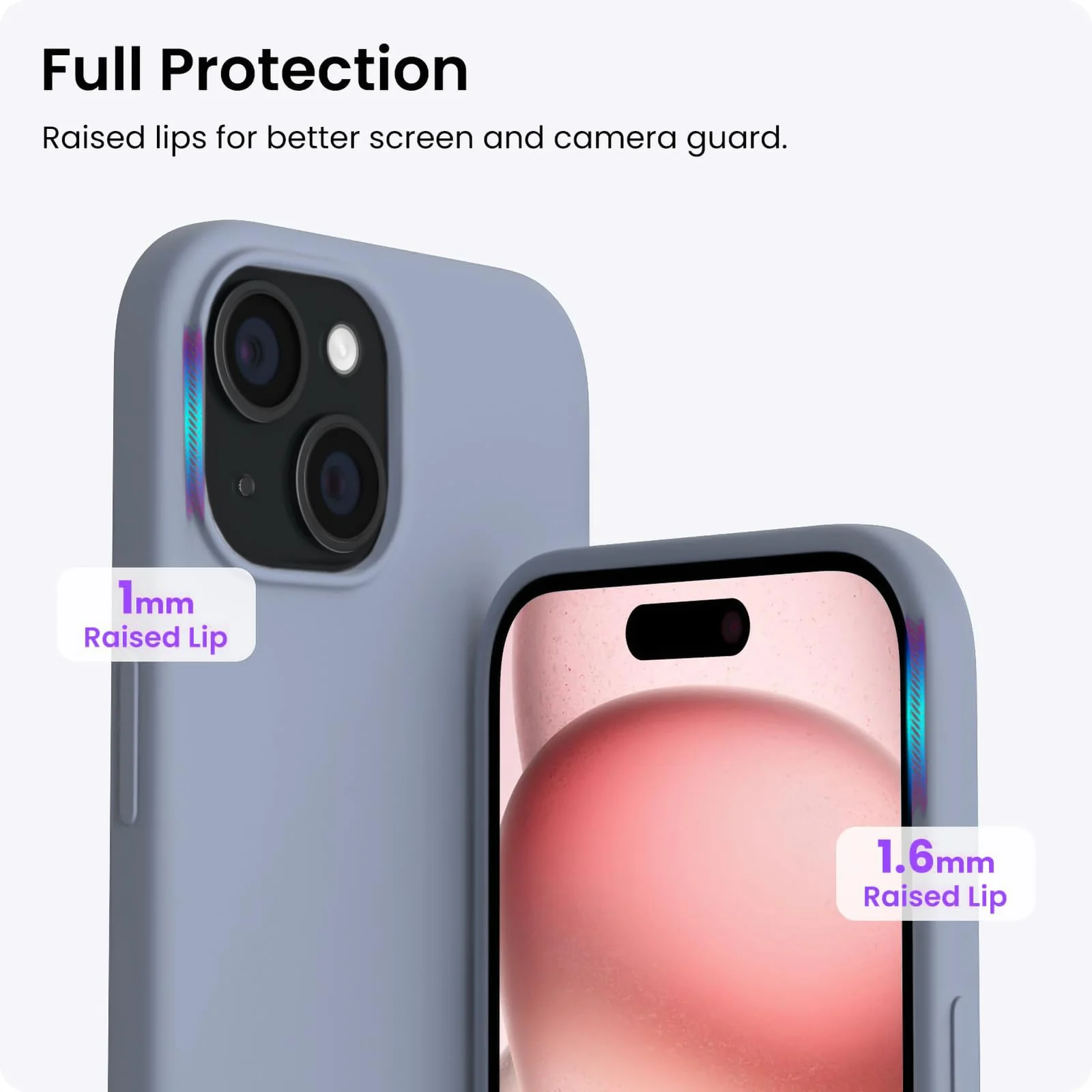 DL3 Mobilak Liquid Silicone Protective Case for iPhone 14 (6.1 Inch) with Camera Protection and Microfiber Lining - Lavender Gray