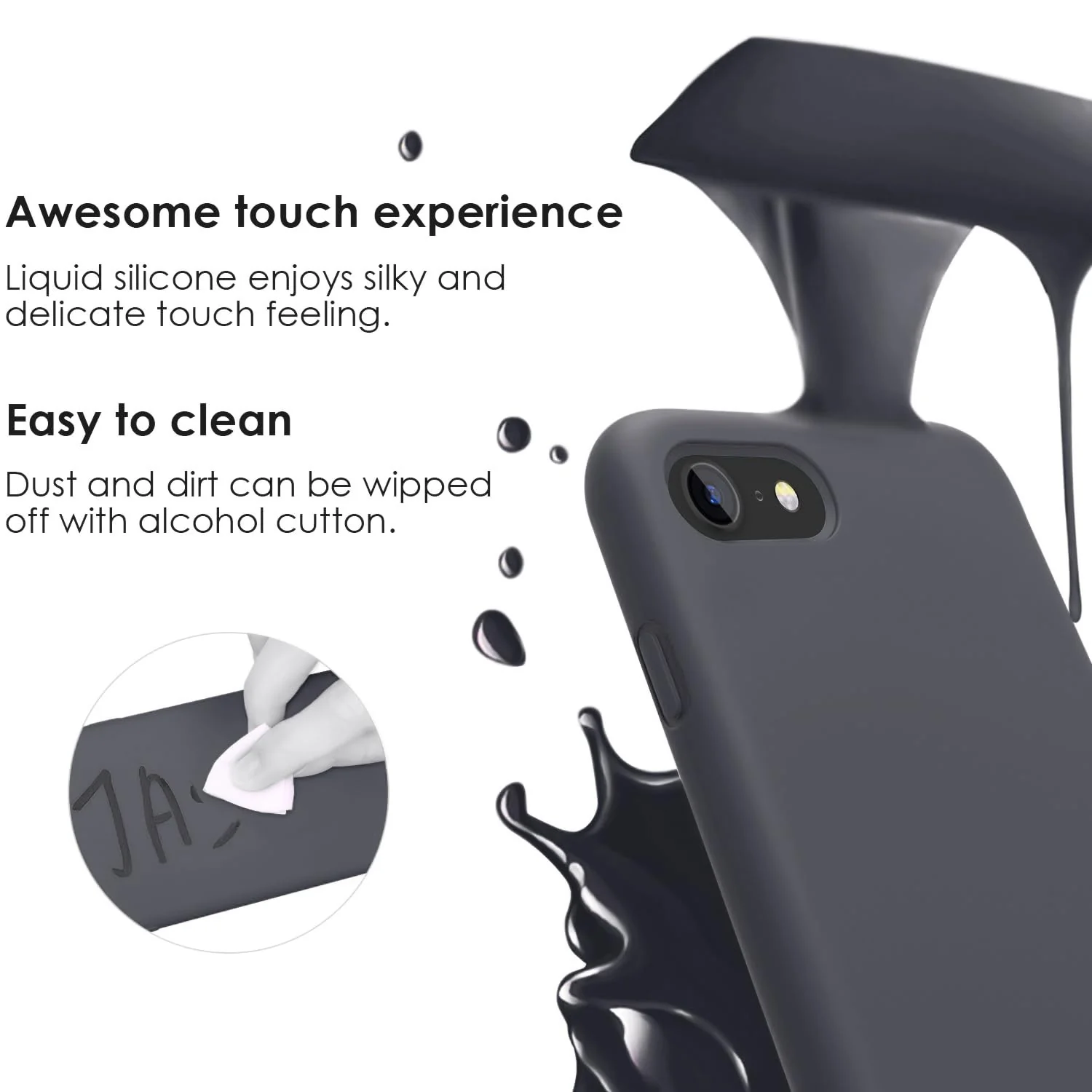 DL3 Mobilak Liquid Silicone Protective Case for iPhone SE 2022, SE 2020, iPhone 7, iPhone 8 with Camera Protection and Microfiber Lining - Dark Gray