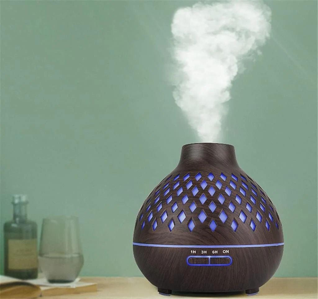 Mobigon Wood Cool Mist Ultrasonic Humidifier for Room Moisture, Aroma Diffuser for Home, 400ml Essential Oil Diffuser with 7 Colorful Night Light, Auto Shut-Off, Home, Office - Dark Woody