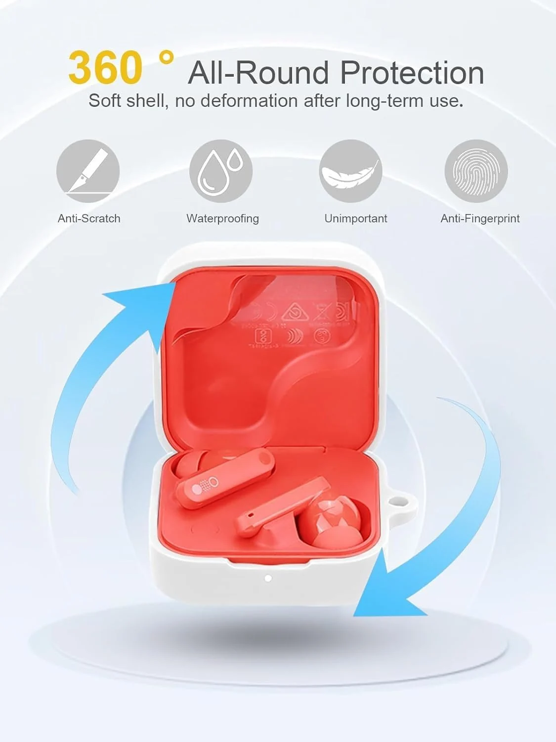 DL3 Mobilak Compatible with Nothing Buds Pro 2 Case Cover, Soft Silicone Shockproof Protective Case Wireless Earbuds with Carabiner, Front LED Visible - White