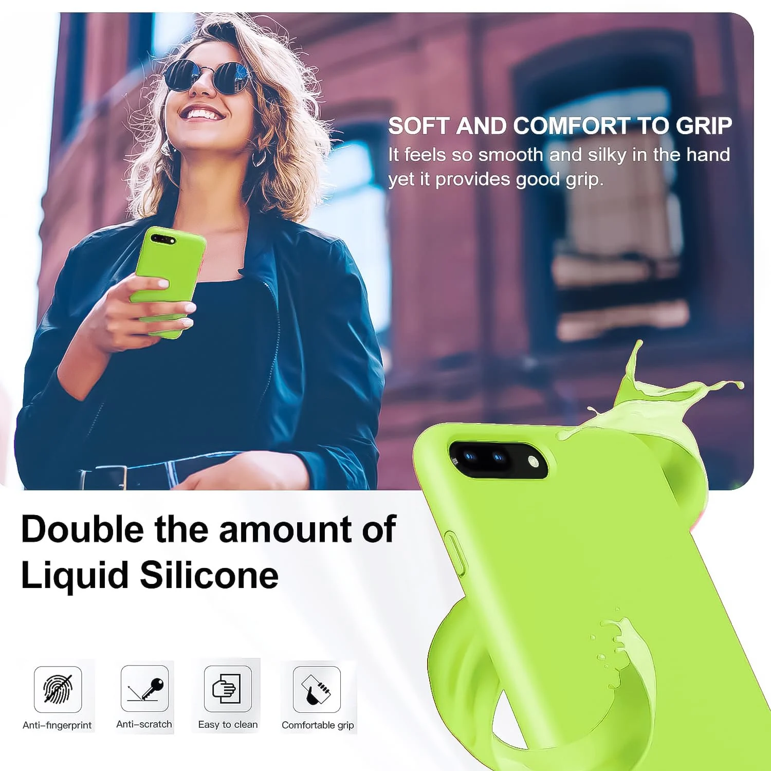 DL3 Mobilak Liquid Silicone Case for iPhone 7 Plus / iPhone 8 Plus, Shock-absorbing protection, Scratch-resistant surface, Soft microfiber lining - Lemon