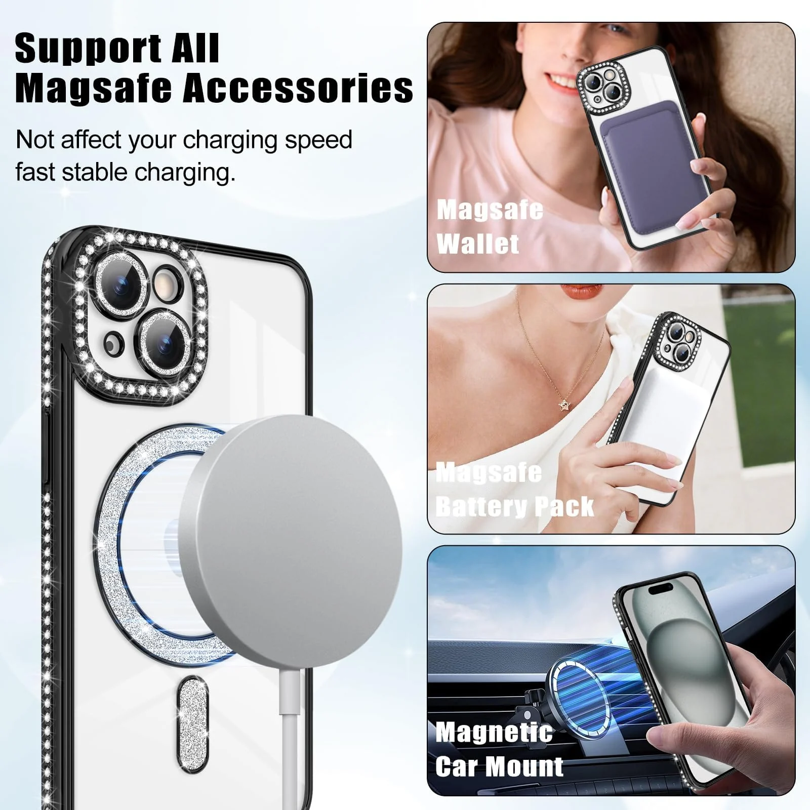 DL3 Mobilak MagSafe-Compatible Magnetic Case for iPhone 15 with Camera Protection and Magnetic Car-Mount Support - Black