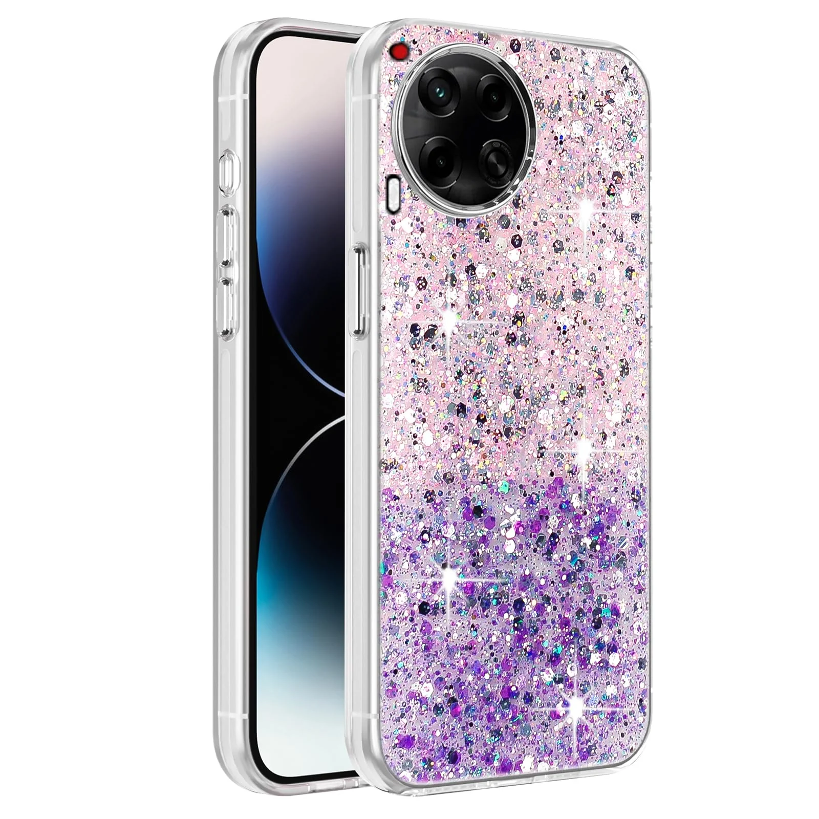 DL3 Mobilak Glitter Rhinestone Protective Case for Tecno Camon 30 4G with Shockproof Design - Pink Purple