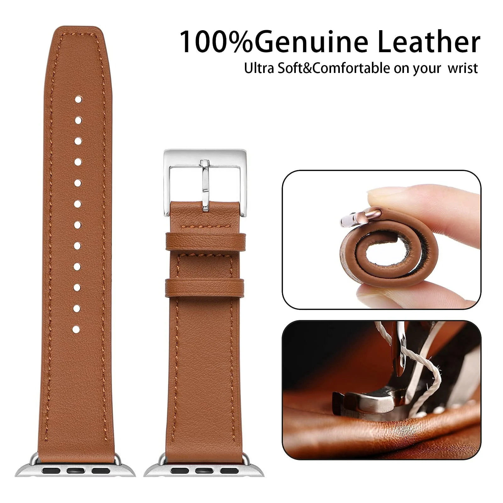 DL3 Mobilak Compatible with Apple Watch Band 49mm 46mm 45mm 44mm 42mm Leather Band Replacement Strap, Soft Leather Bracelet for iWatch Series 11 10 9 8 7 6 5 4 SE SE2 Ultra 3 2 1 - Brown
