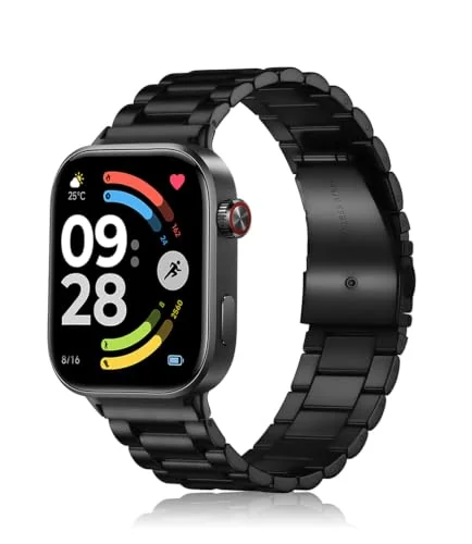 Dl3 Mobilak Metal Bracelet for Xiaomi Redmi Watch 6/5/4/6 Active/6 Lite/Smart Band 10 Pro/9Pro/8 Pro Replacement Strap, Stainless Steel Metal Women Men Replacement Watch Strap - Black
