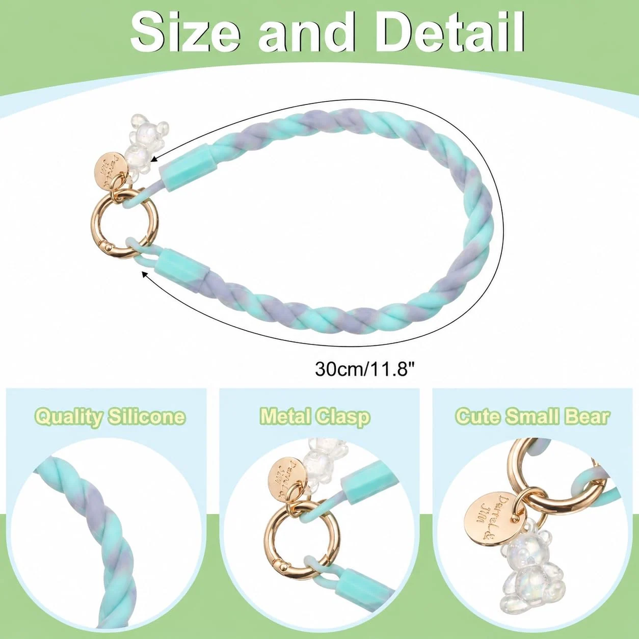 DL3 Mobilak Silicone Crystal Lanyard, 30cm Phone Wrist Strap Lanyard Keychain Office Wrist Strap with Clasp and Bear for Women Phone ID Card, Keys Strap - Turquoise Gradient