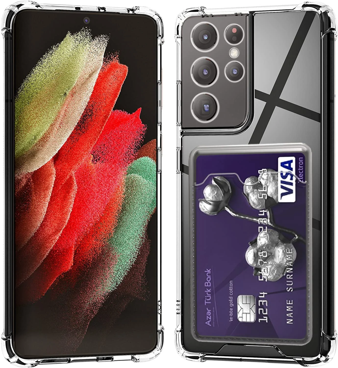 DL3 Mobilak Clear TPU Wallet Case with Card Slot and Camera Protection for Samsung Galaxy S21 Ultra - Transparent