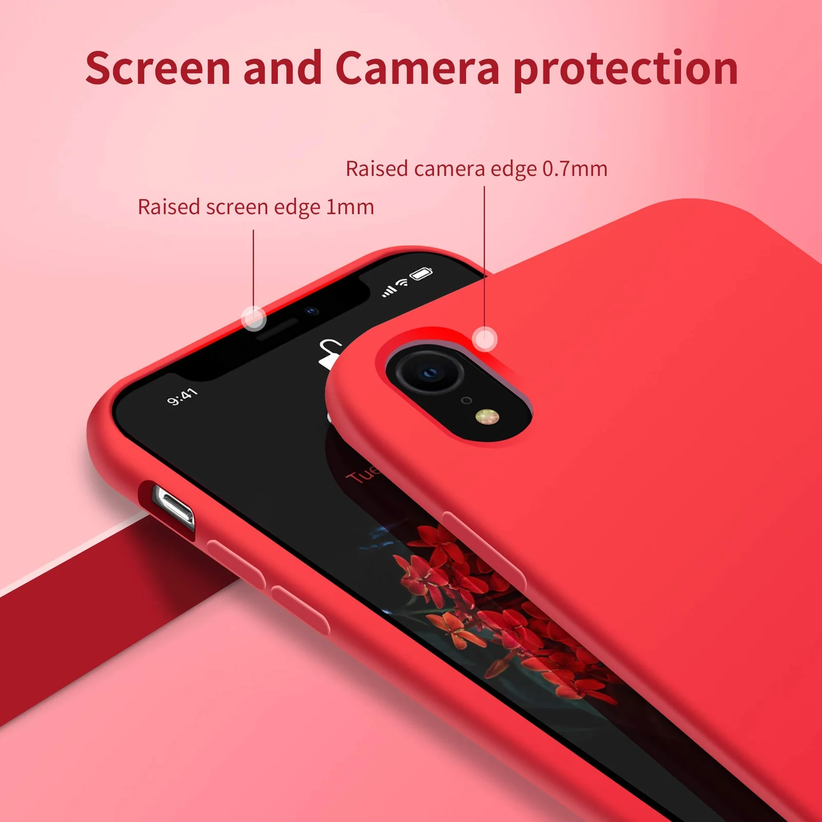 DL3 Mobilak Liquid Silicone Protective Case with Soft Microfiber Lining for iPhone XR - Red