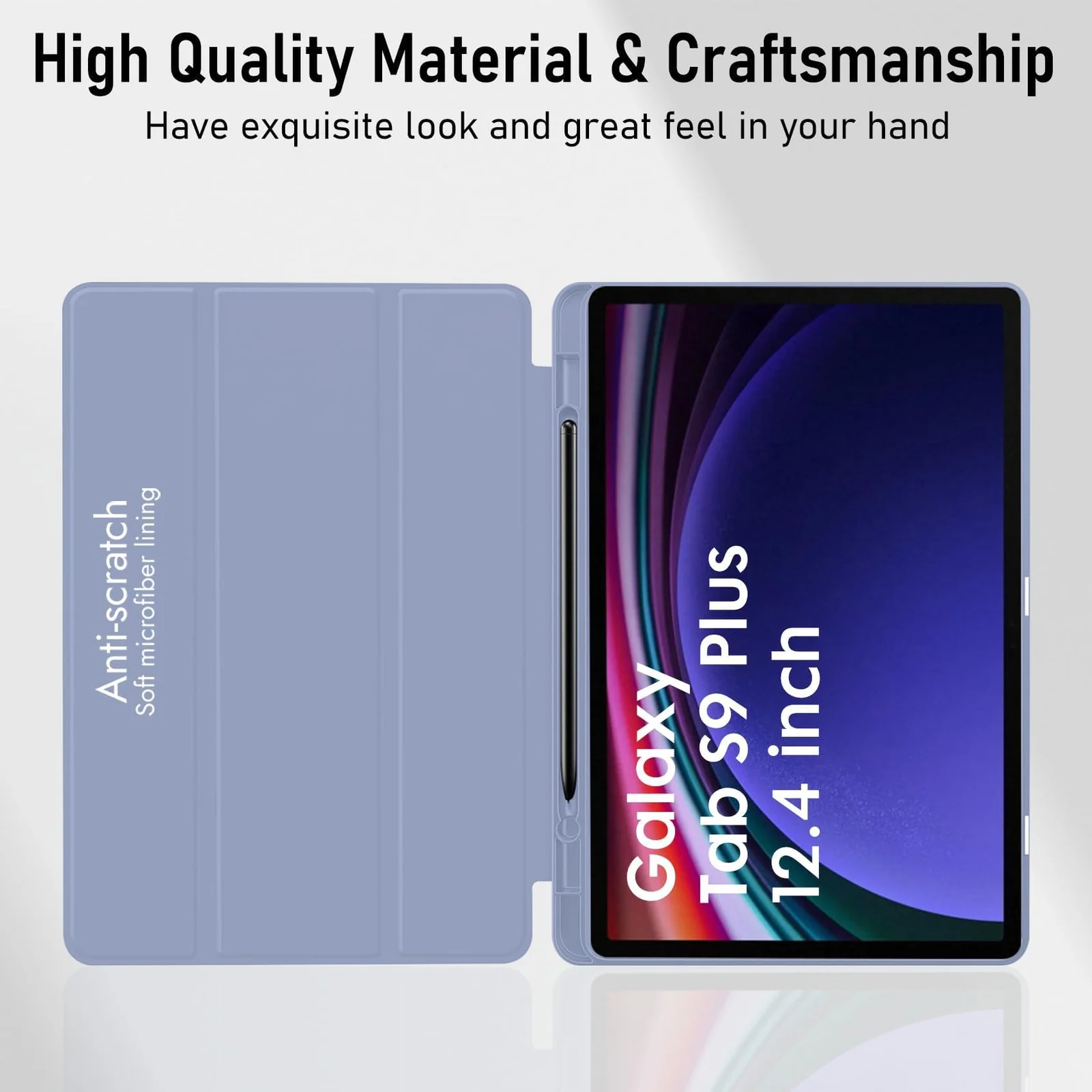 DL3 Mobilak Case for Samsung Galaxy Tab S9+ Plus/Galaxy Tab S9 FE+ Plus 12.4 Inch 2023 with S Pen Holder, Soft TPU Tri-Fold Stand Protective Tablet Cover, Auto Wake/Sleep - A. Lavender