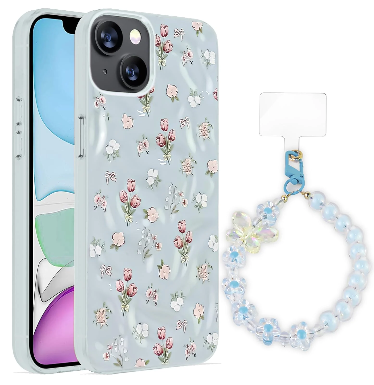 Dl3 Mobilak Case Compatible with iPhone 15, Cute Printed Soft TPU Phone Cover with Beaded Wrist Strap, Shockproof Camera Protection, Slim Protective Case for Women & Girls - Style 1