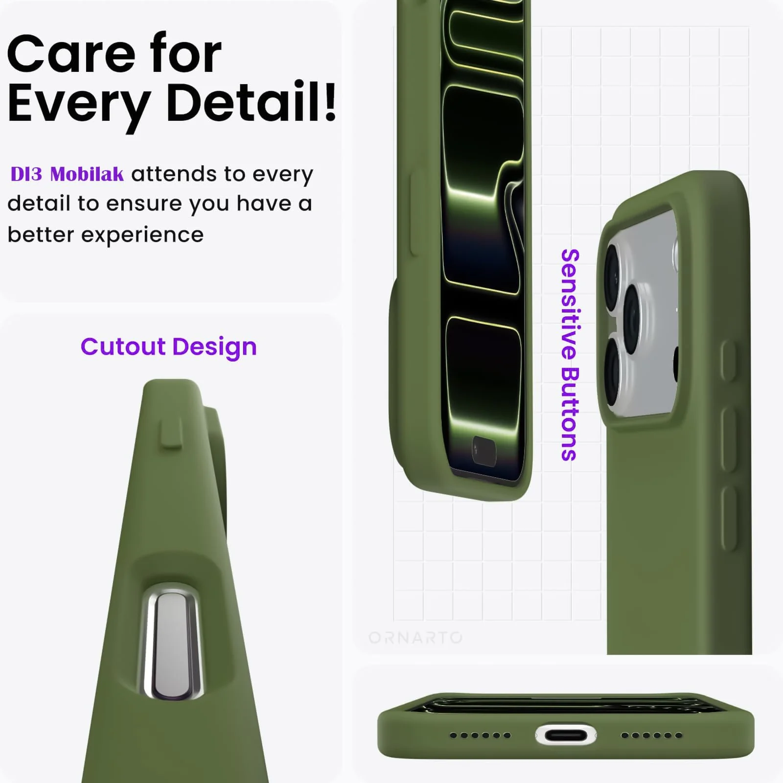 DL3 Mobilak Liquid Silicone Case for iPhone 17 Pro Max 6.9-Inch, Supports wireless charging, Shock-absorbing protection, Scratch-resistant surface - Army Green