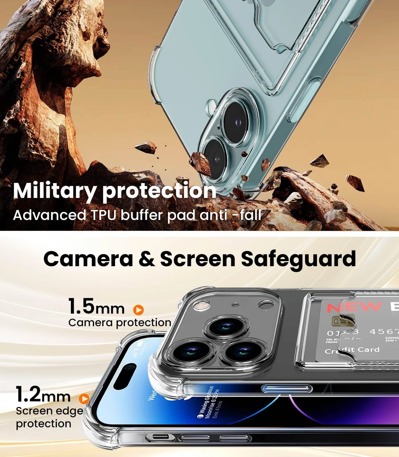 DL3 Mobilak iPhone 17 Air 6.5-Inch Case Clear Card Holder Back Wallet Crystal Transparent Soft TPU Shockproof Bumper Corner Drop Protection Phone Case Cover With Camera Lens Protection - Transparent