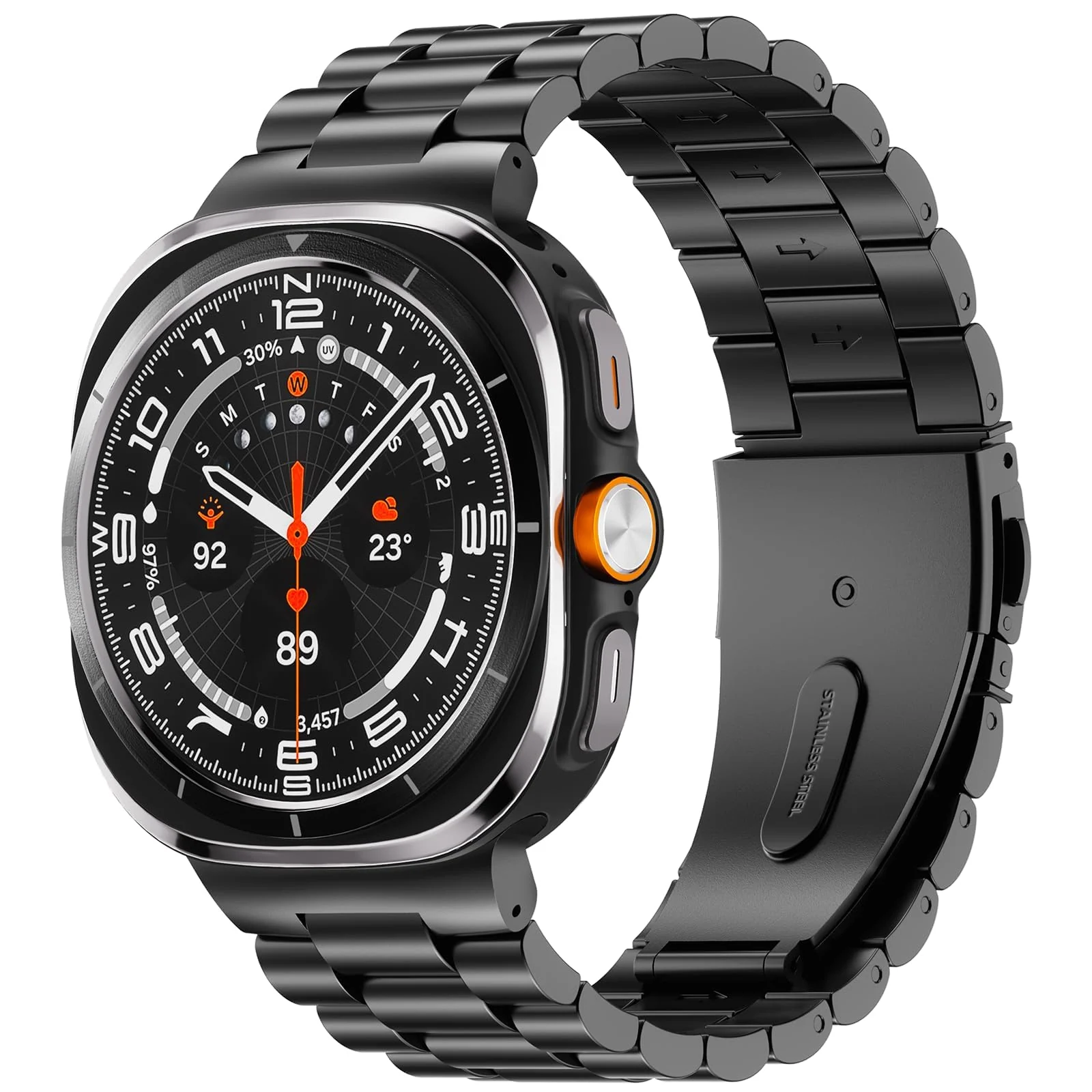 DL3 Mobilak Metal Straps Compatible with Samsung Galaxy Watch Ultra Strap 47mm, Stainless Steel Wristband Replacement Watch Strap Bands Accessories Bracelet for Galaxy Watch 7 Ultra - Black