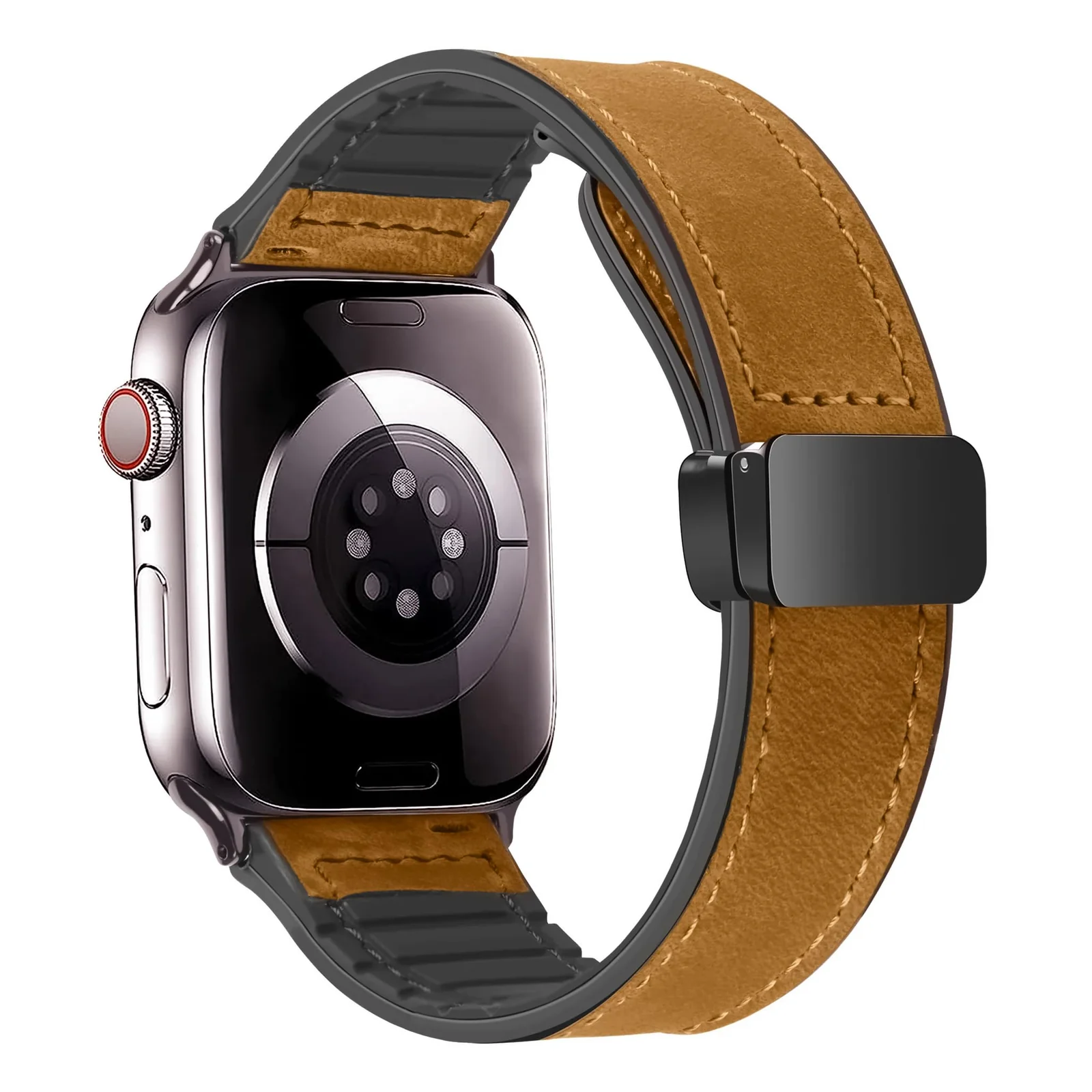 DL3 Mobilak Leather Bands Compatible with Apple Watch Band 49mm 45mm 44mm 42mm, Leather Magnetic Buckle Design Strap For iWatch Ultra Ultra 2 SE Series 9 8 7 6 5 4 3 2 1 Wristband For Men Women - A.Brown