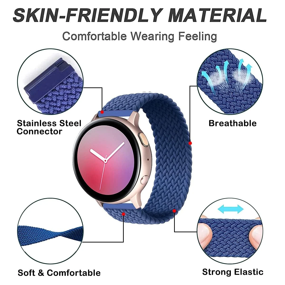 DL3 MOBILAK Band 20MM Nylon Braided Solo Loop Strap Compatible with Samsung Gear Sport/Watch 6/5/4 40mm 44mm/Watch 6 Classic 43mm 47mm/5 Pro 45mm/active 2 40mm 44mm (Small) - Blue