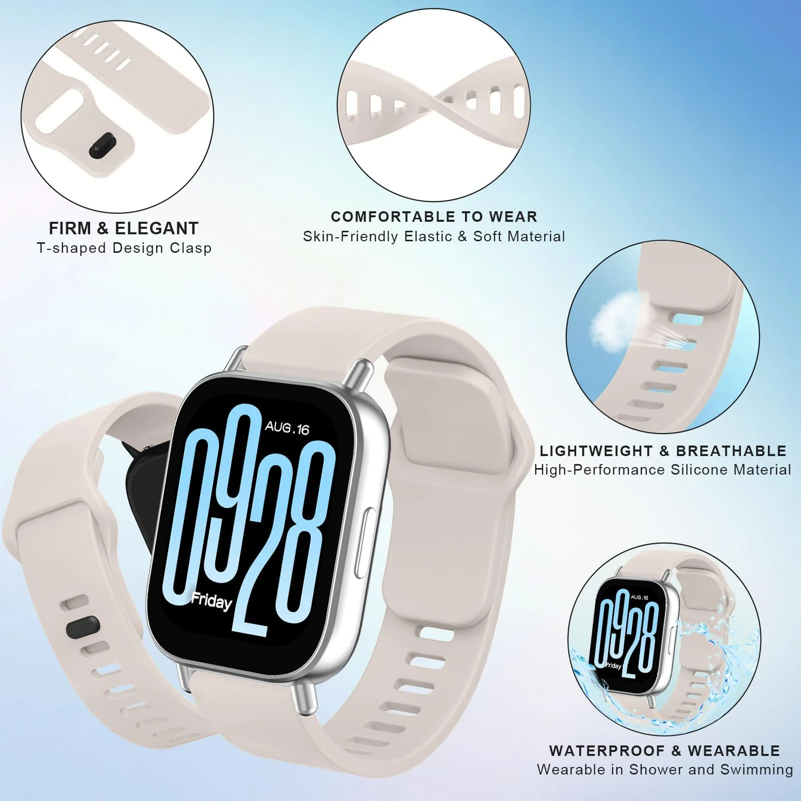 DL3 Mobilak Strap For Xiaomi Redmi Watch 5 Active/Redmi Watch 5 Lite Bands for Women Men, 22mm Adjustable Quick Release Silicone Replacement Watch Band Straps Wristbands Bracelet - Ivory White