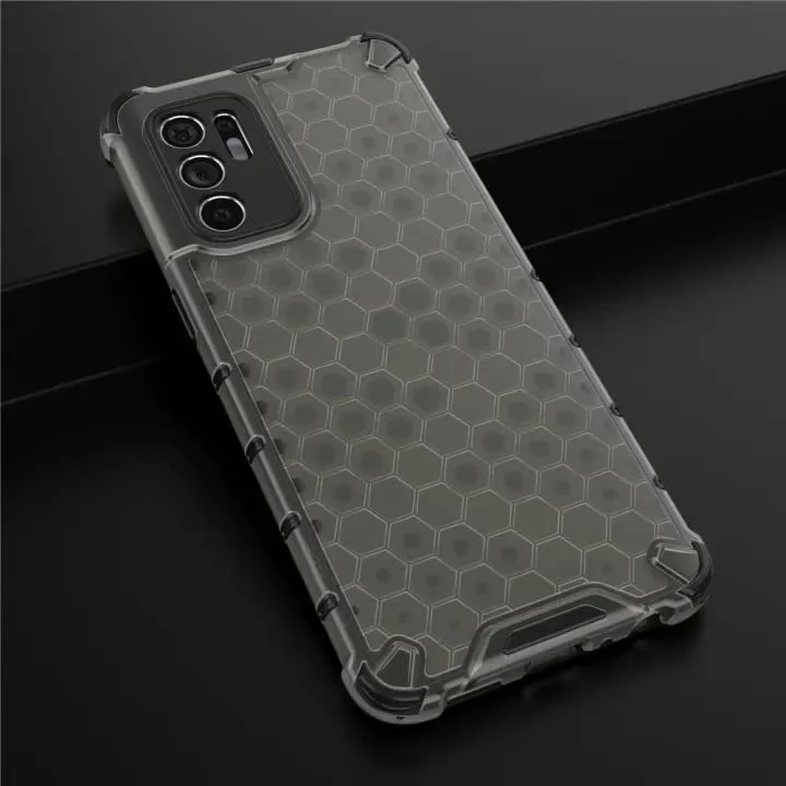DL3 Mobilak Honeycomb Protective Case for OPPO Reno 6 4G, Shock-absorbing protection, Transparent design, Slim, lightweight profile - Black