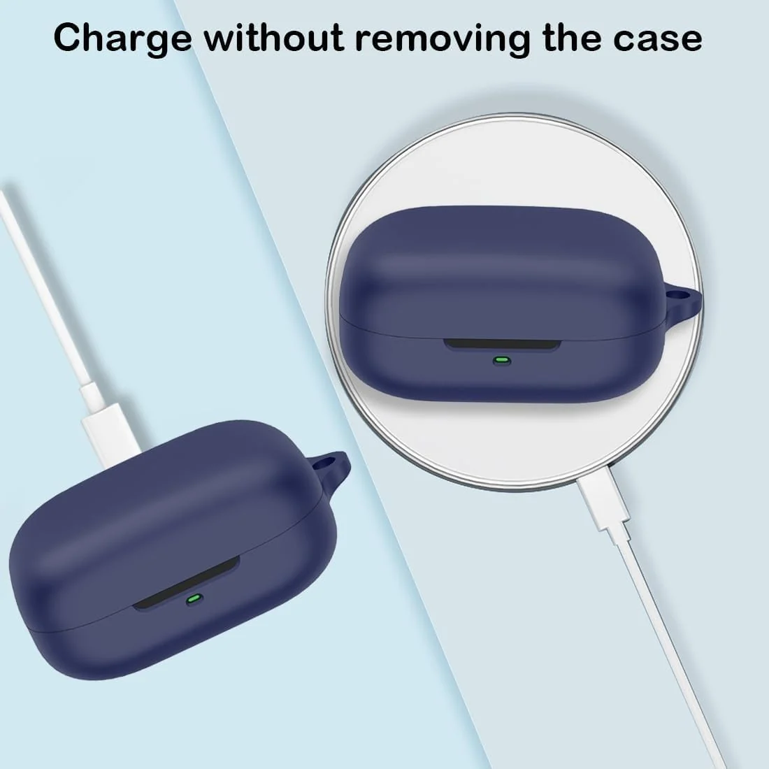 DL3 Mobilak Compatible with Motorola Moto Buds/Moto Buds Buds+ Case Cover, Soft Silicone Shockproof Protective Case Wireless Earbuds with Carabiner, Front LED Visible - Blue