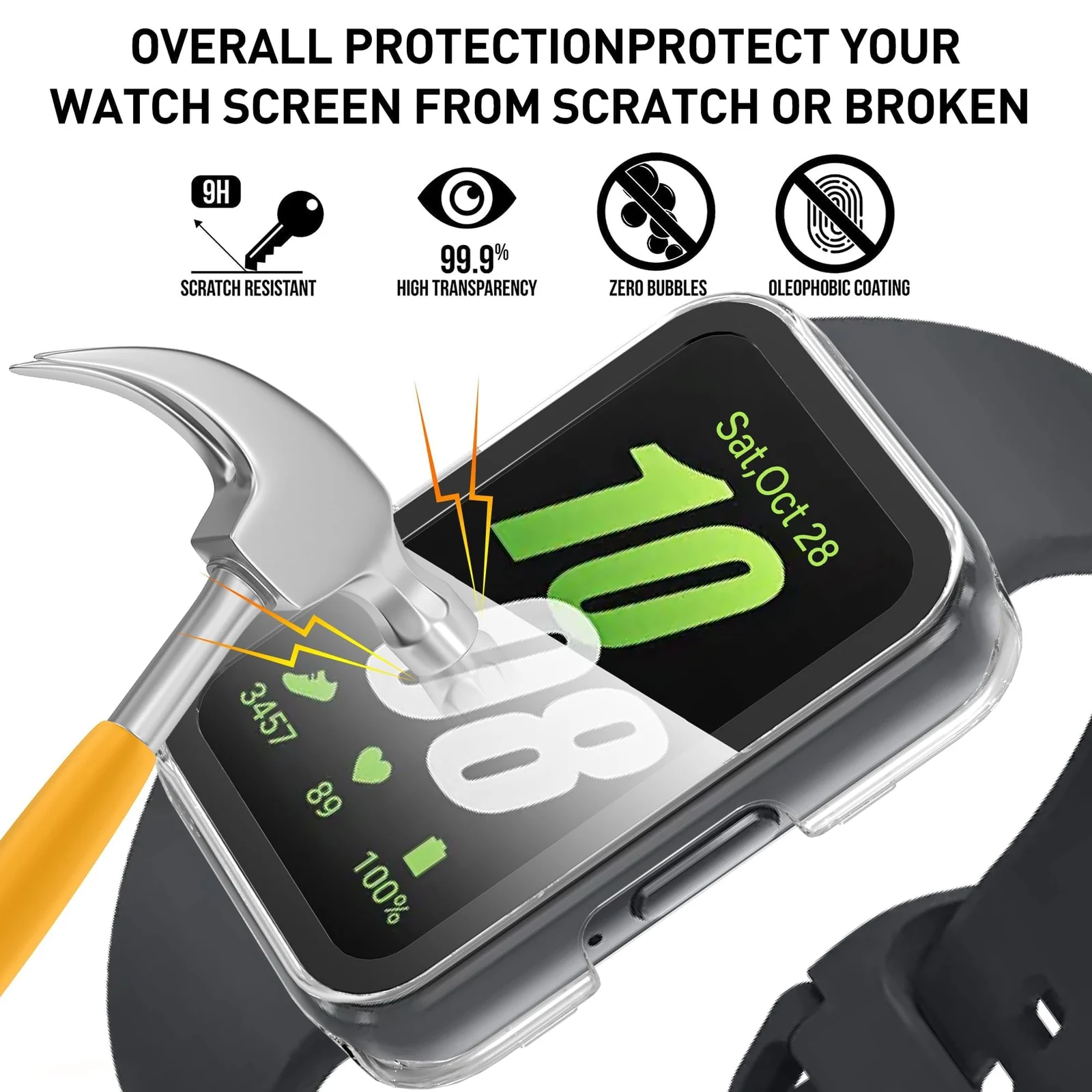 DL3 MOBILAK Full-Coverage Watch Case with Tempered Glass for Samsung Galaxy Fit 3, Clear
