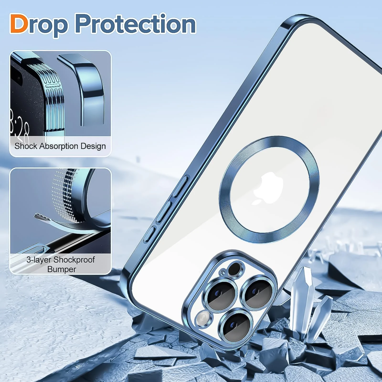 DL3 MOBILAK MagSafe Phone Case with Camera Lens Protector for Apple iPhone 14 Pro Max, Sierra Blue