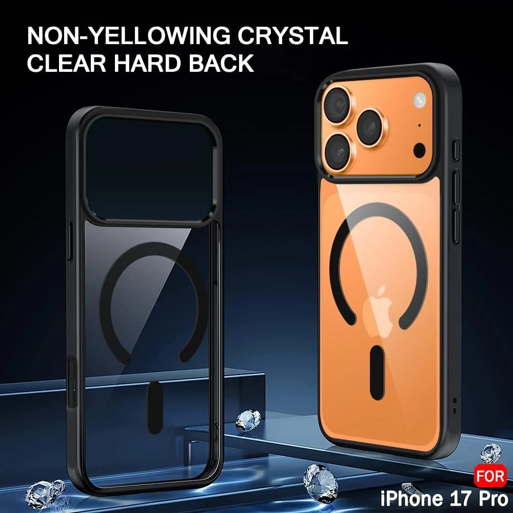 DL3 Mobilak Magnetic Case for iPhone 17 Pro 6.3-Inch Compatible with MagSafe, Shockproof Phone Bumper Cover, Solid Color Matte TPU Frame, Anti-Scratch Clear Back - Black