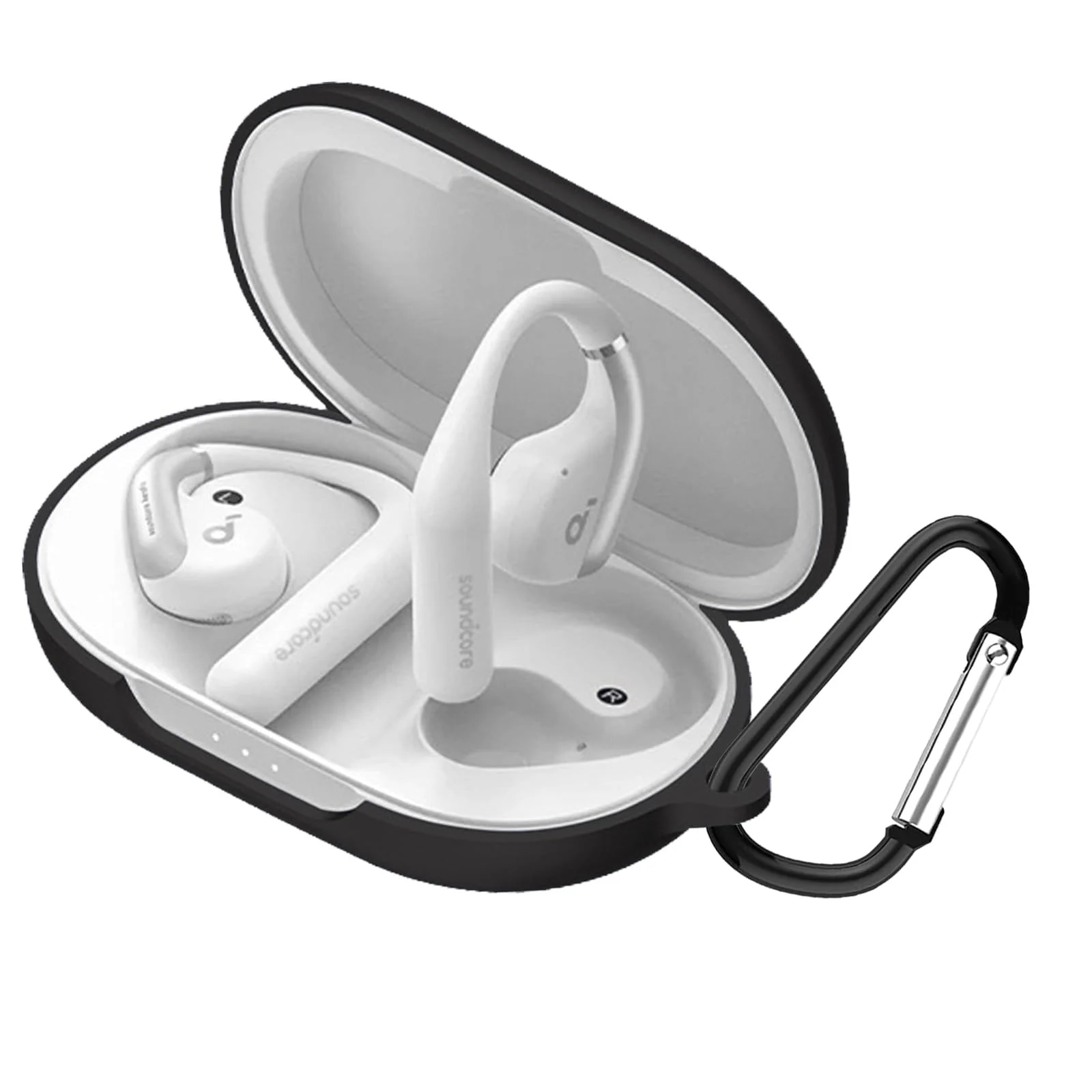 DL3 Mobilak Compatible with Anker Soundcore AeroFit Case Cover, Soft Silicone Shockproof Protective Skin Case for Anker AeroFit Wireless Earbuds with Carabiner, Front LED Visible - Black