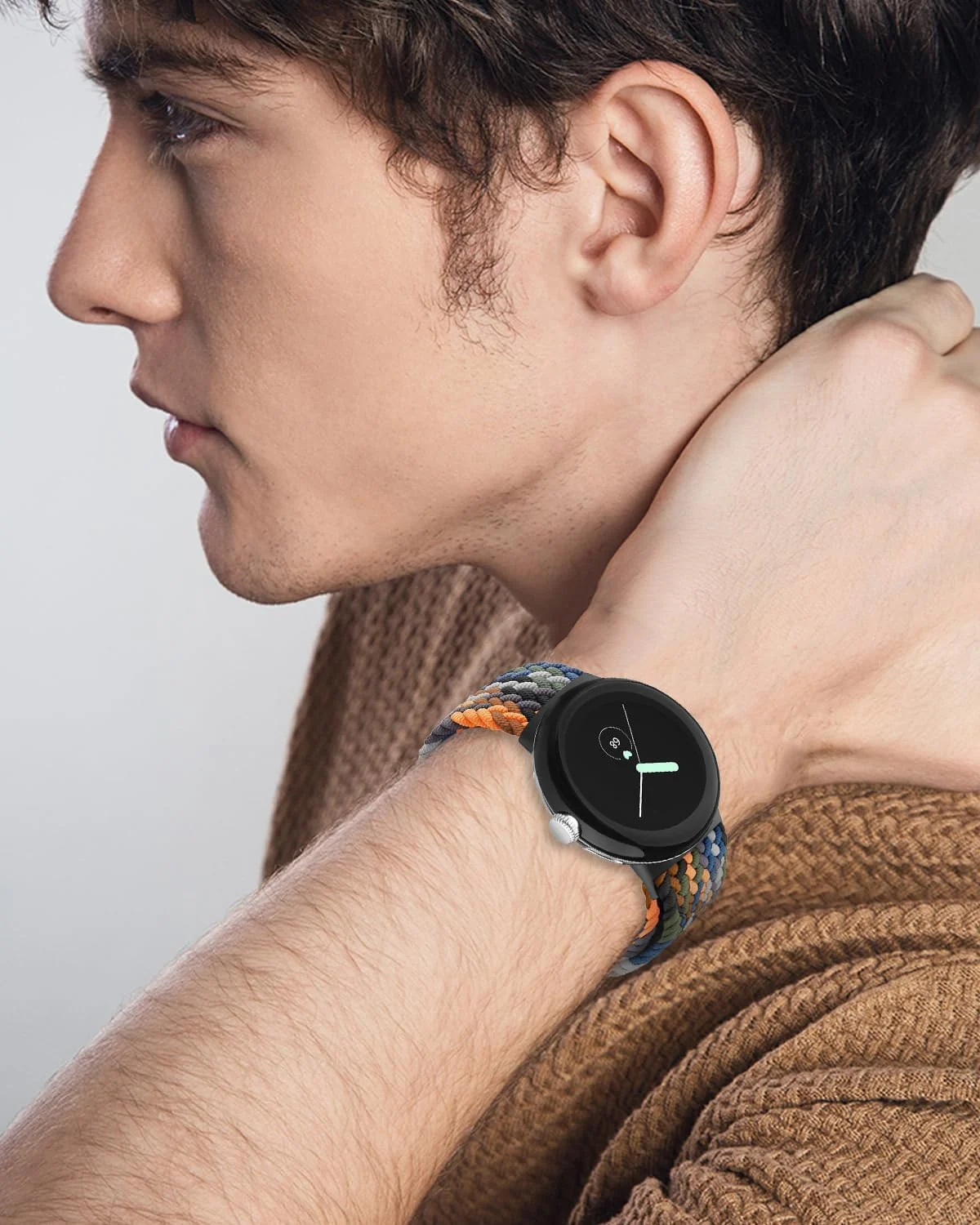 DL3 Mobilak Band 20MM Nylon Braided Solo Loop Strap For Samsung Gear Sport/Watch 6/5/4 40mm 44mm/Watch 6 Classic 43mm 47mm/ 5 Pro 45mm/active 2 40mm 44mm (camouflage colorful, Medium), unisex-adult - Black