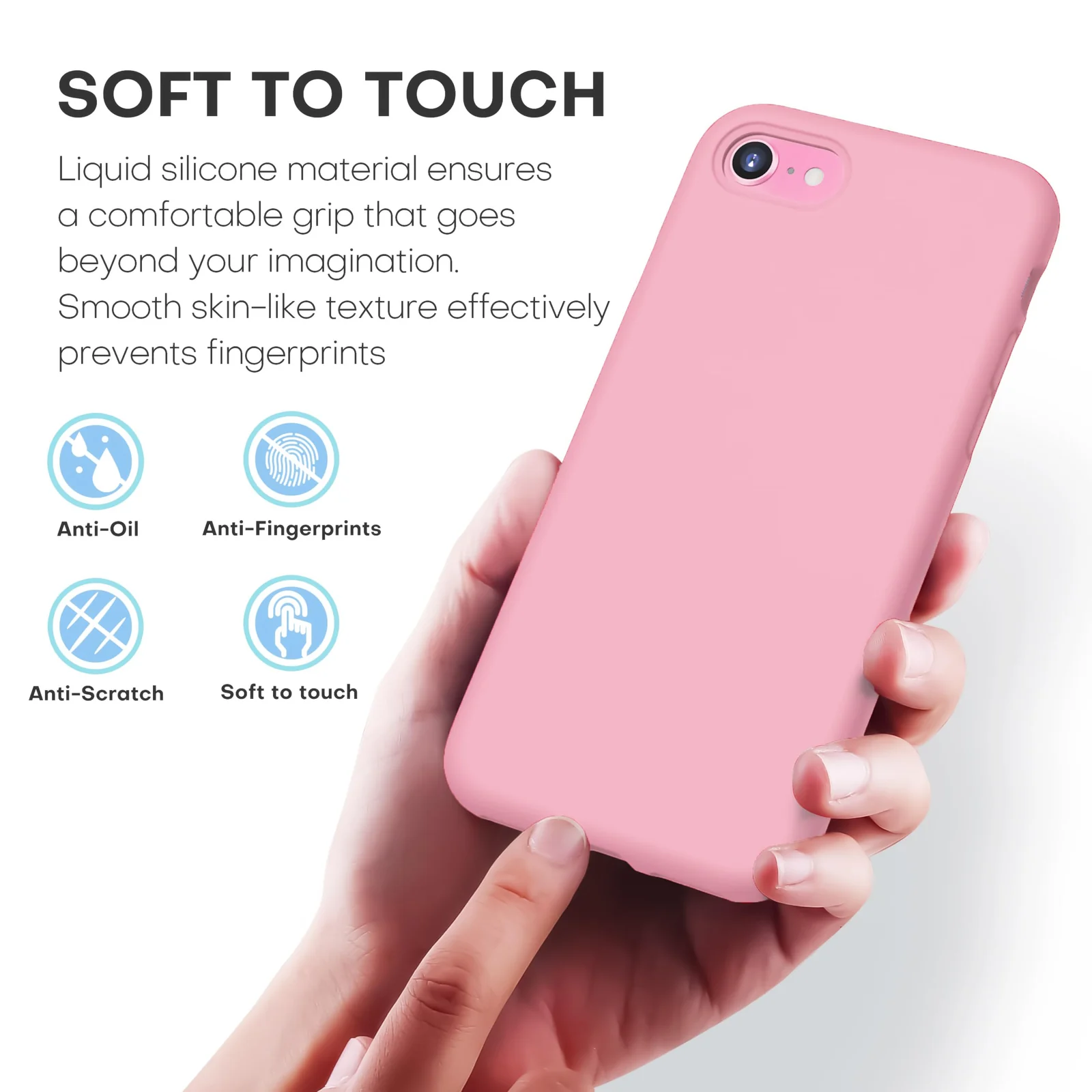 DL3 Mobilak Liquid Silicone Case for iPhone 7 / 8, Shock-absorbing protection, Scratch-resistant surface, Slim, lightweight profile - C.pink