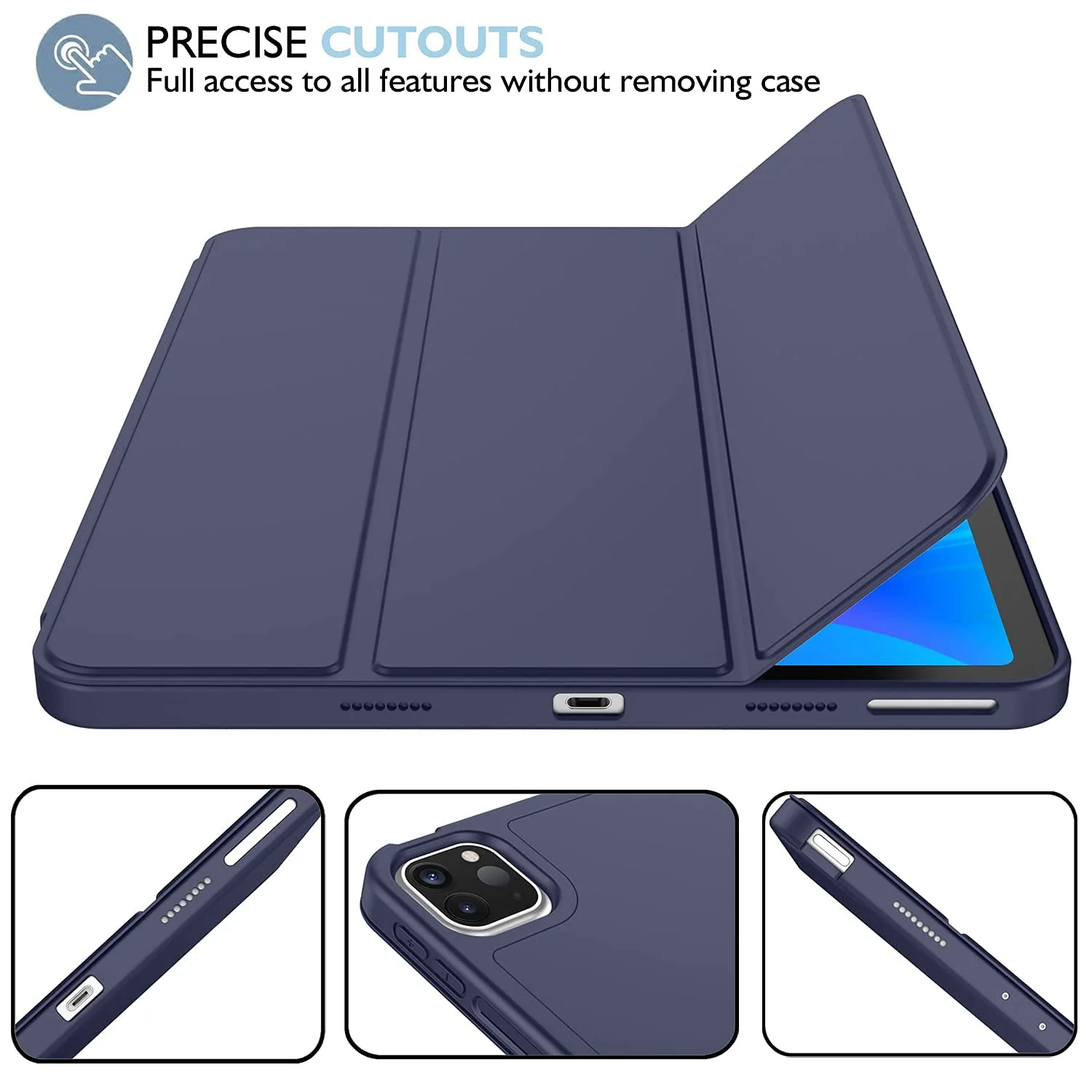 DL3 Mobilak iPad Pro 11 Inch Case 2022(4th Gen)/2021(3rd Gen)/2020(2nd Gen) with Pencil Holder, Smart iPad Case [Support Touch ID and Auto Wake/Sleep] with Auto 2nd Gen Pencil Charging - Blue