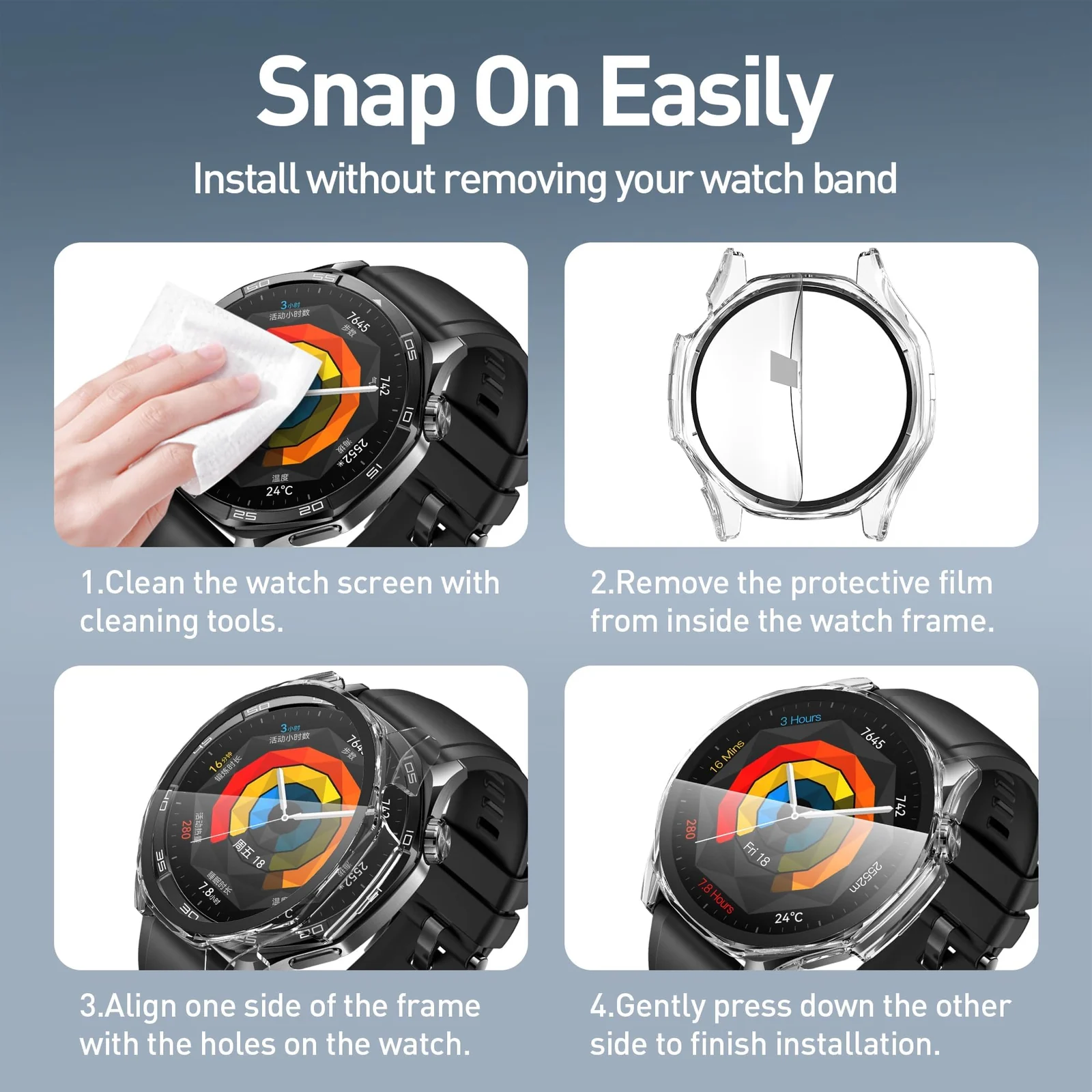 DL3 Mobilak Case with Screen Protector for Huawei Watch GT5 46 mm, Bumper Full Coverage Hard PC Overall Protective Cover, Built-in Tempered Glass Film High Sensitivity For Huawei GT 5 46mm - Clear
