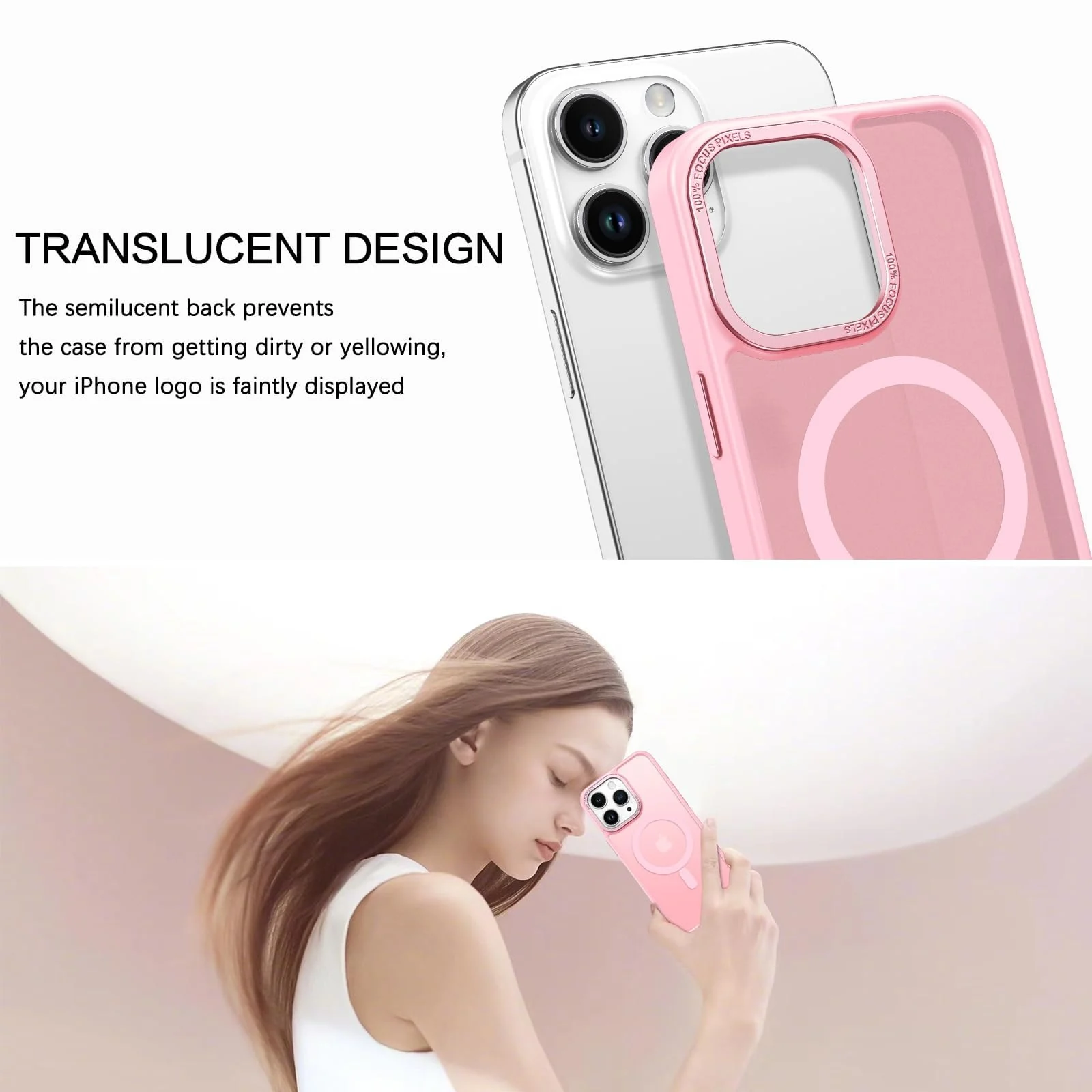 DL3 Mobilak Case for iPhone 13 Pro Max 6.7-inch Magnetic Translucent Matte Phone Cases [Compatible with MagSafe] Thin Slim Fit Shockproof Hard Protective Cover for Men Girls - Pink