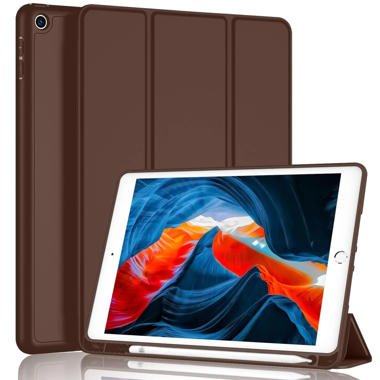 DL3 Mobilak iPad 9th/ 8th/ 7th Generation, Case for iPad 10.2-Inch 2021/2020/ 2019 with Pencil Holder, iPad 7th Gen 2019 Case with Soft Silicone Back, Auto Wake/Sleep Cover - Dark Brown