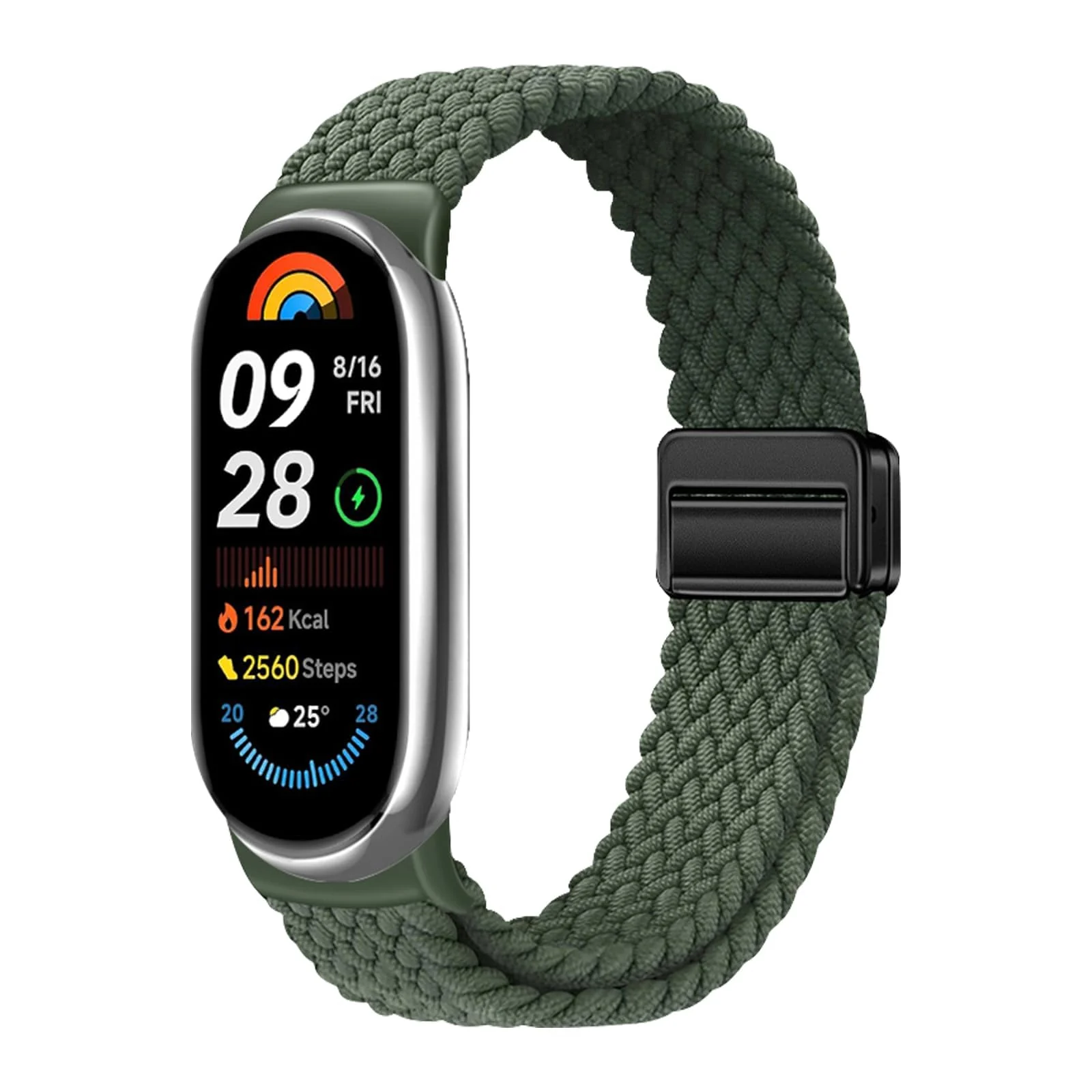 DL3 Mobilak Braided Strap for Xiaomi Mi Band 10/9/8, Men Women Breathable Elastic Nylon with Magnetic Buckle Watch Band for Xiaomi Smart Band 10/Xiaomi Smart Band 9/8 - Green
