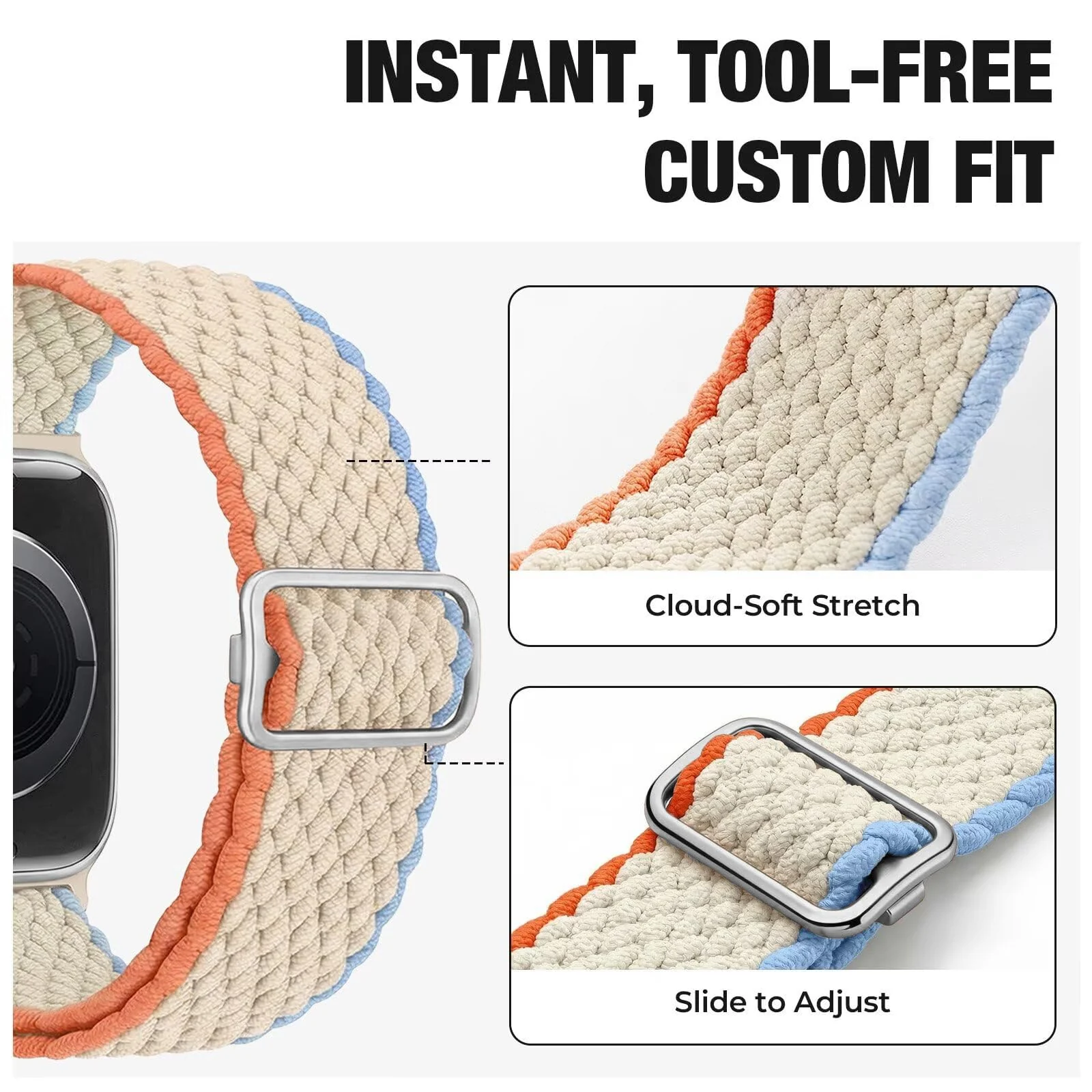 DL3 Mobilak Stretchy Nylon Solo Loop Strap Compatible with Apple Watch Band 49mm 45mm 46mm 44mm 42mm for Women Men, Sport Breathable Braided Wristband for iWatch Series 11 10 9 8 7 6 5 4 SE Ultra 3 2 1 - Cream
