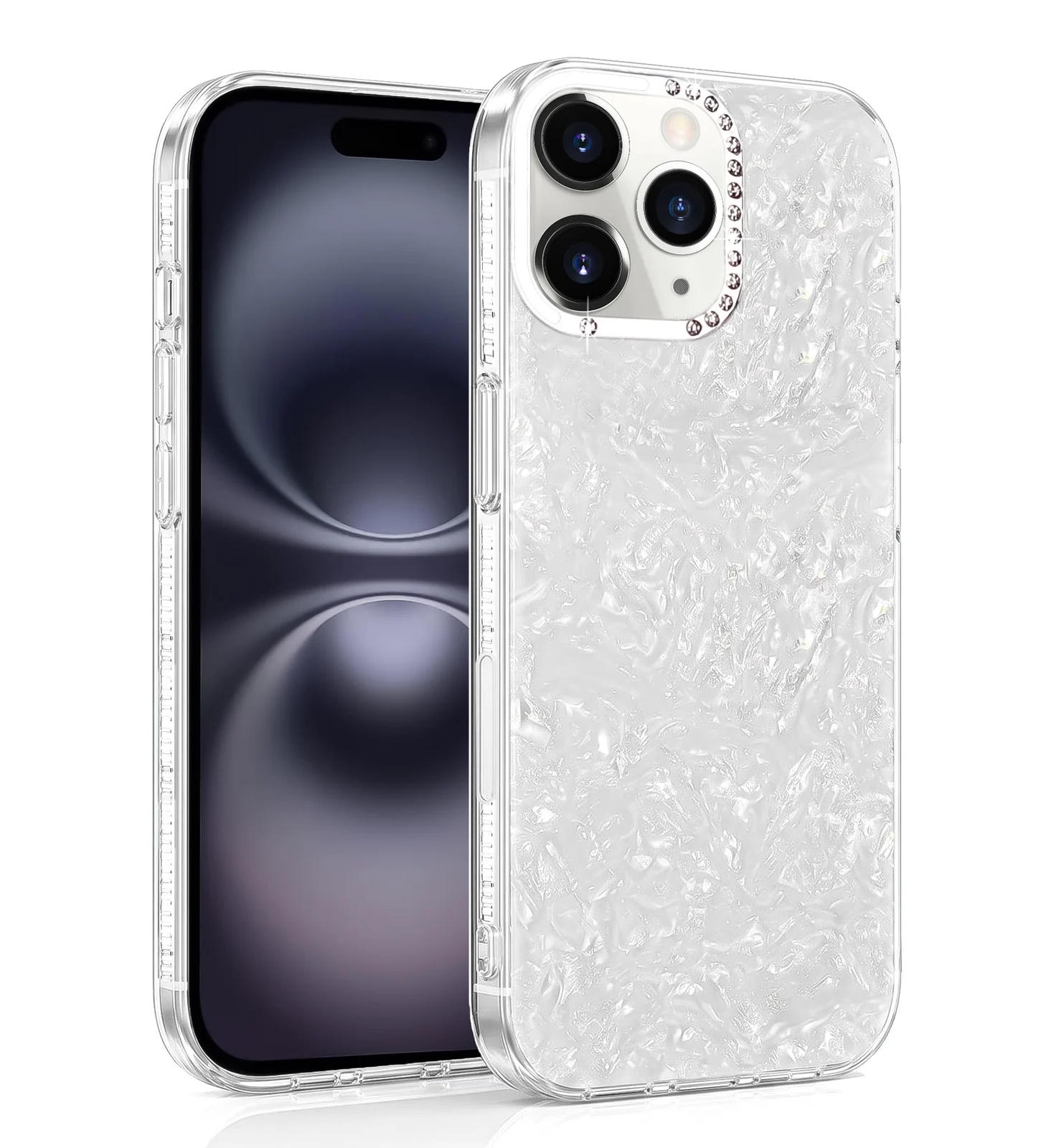 DL3 Mobilak Glitter Rhinestone Protective Case for iPhone 16 Pro Max with Shockproof Design - White
