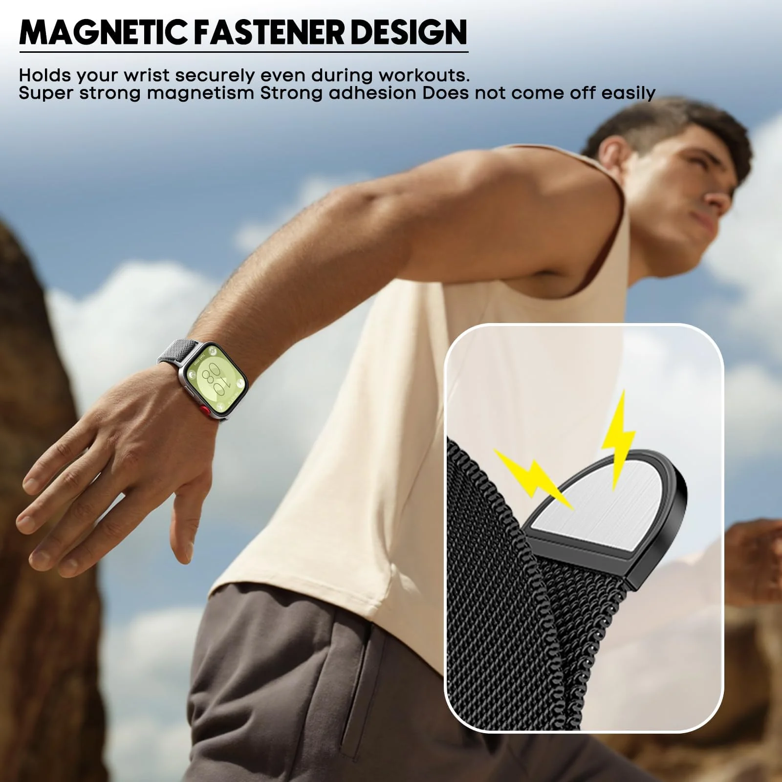 DL3 Mobilak Bracelet Compatible with Huawei Watch Fit 3, Stainless Steel Replacement Straps, Mesh Metal Watch Strap, Magnetic Adjustable Replacement Strap For Huawei Watch Fit3 - Silver