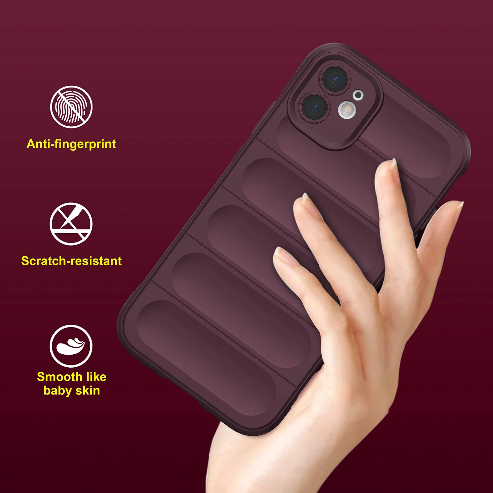DL3 Mobilak Silicone Case for Apple iPhone 12 Heavy Duty Protective [Slim Fit] Shockproof Soft Flexible Protective Design Shock-Absorption TPU Cover With Camera Protection - Wine Red