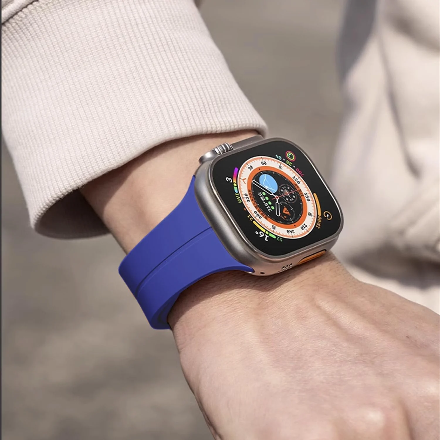 DL3 MOBILAK Magnetic Bands for Apple Watch Ultra/Ultra 2 Band 49mm 45mm 44mm 42mm 41mm 40mm 38mm,Soft Sport Silicone Strap for iwatch Series 9/8/7/6/5/4 (42mm/44mm/45mm/49mm) - Blue