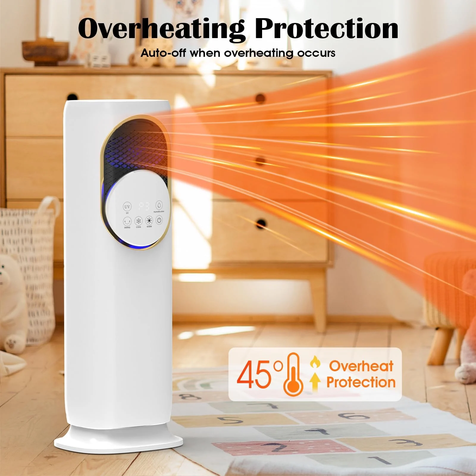 Mobigon 4 in 1 Fan and Heater Combo with Humidification, 4L Water Tank with Remote Control, Touch, 180° Oscillating, 2 Speed Heating, 3 Speed Cooling, 12H Timer Tip-over & Overheat Protection - White