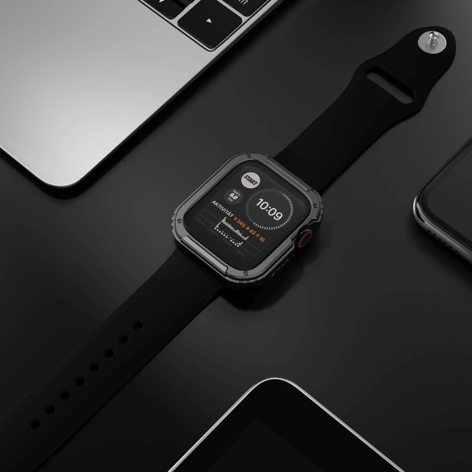DL3 Mobilak Rugged Apple Watch Case 44mm Series SE 6/5/4 with Screen Protector, Durable Military Grade Quattro Pro Series Drop-Proof Protective Cove Full Coverage Shock-Proof Bumper - Black