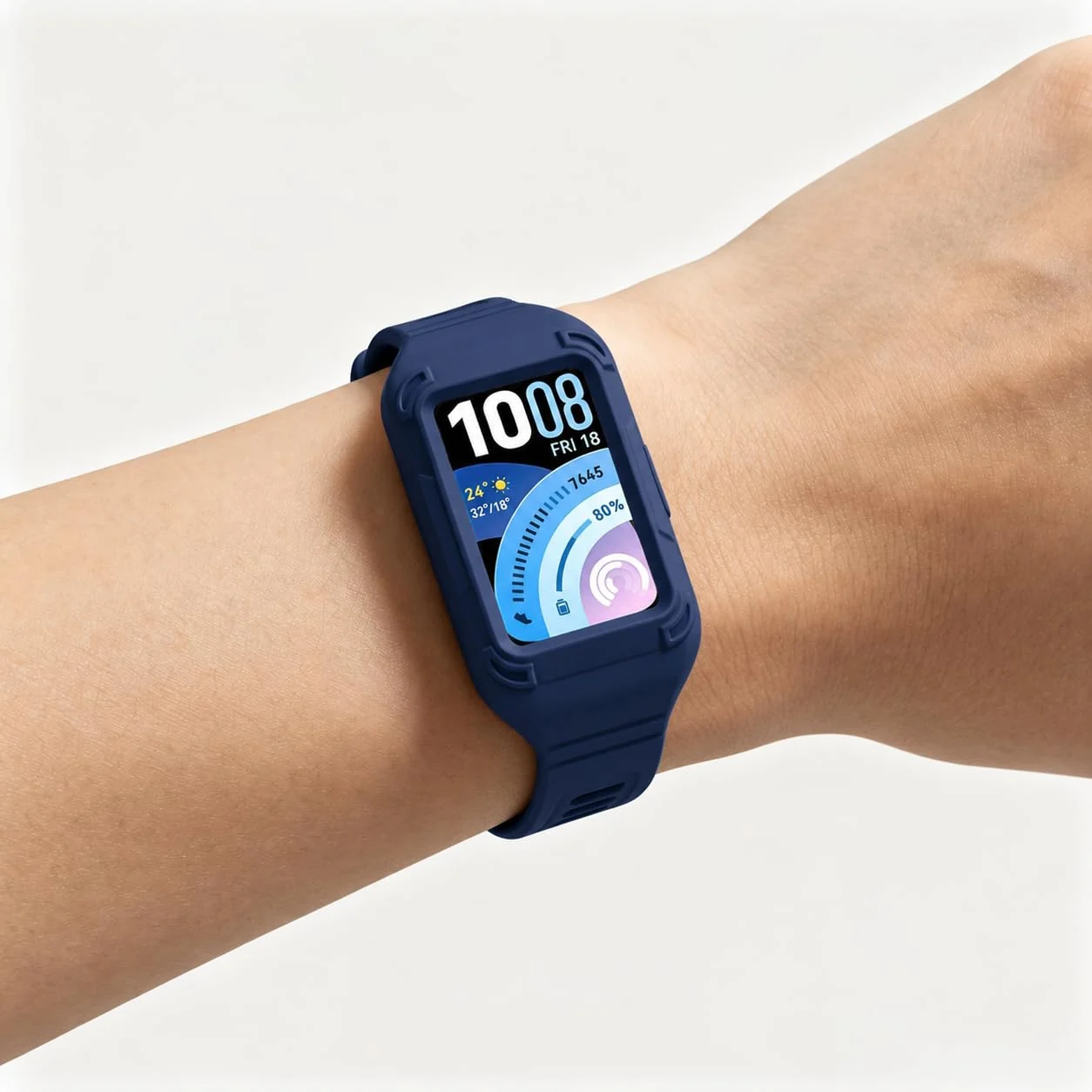 MOBIGON Rugged Silicone Strap with Bumper Case for Huawei Band 11 Pro, Blue