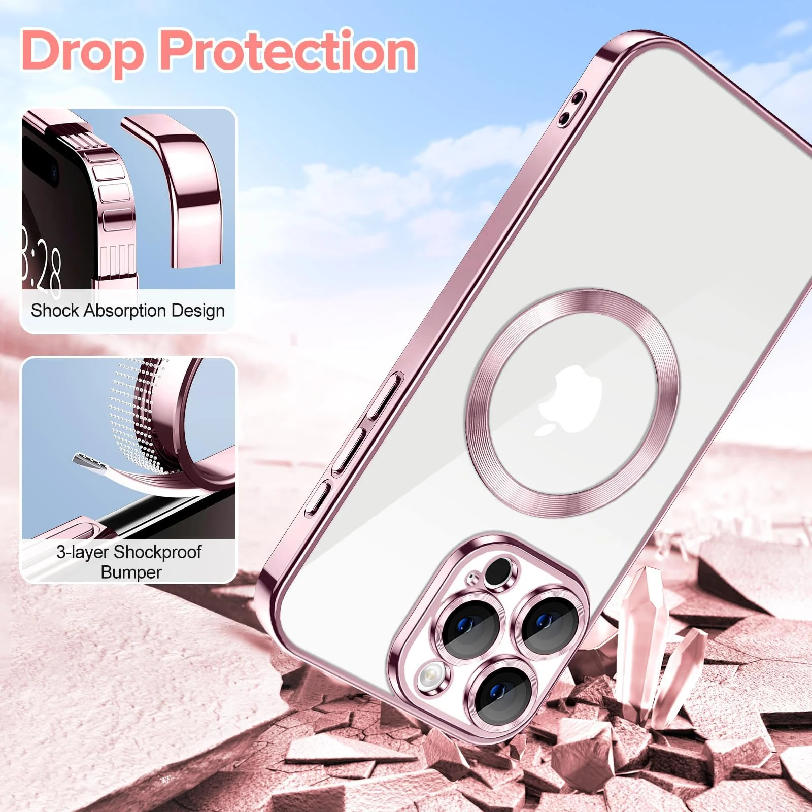 DL3 Mobilak Plated-Edge TPU Protective Case with Camera Protection for iPhone 16 Pro Max - Pink