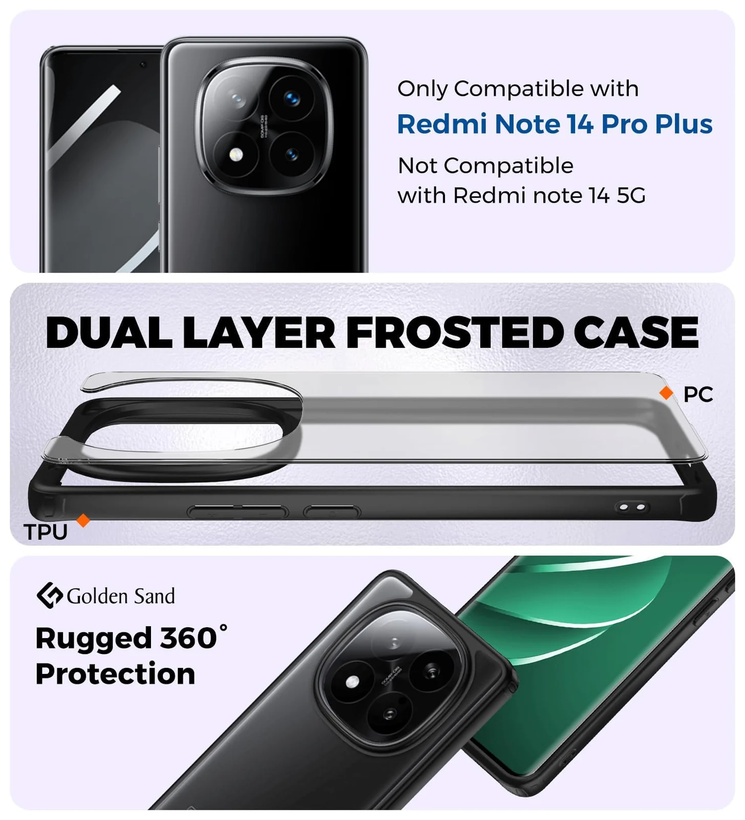 DL3 Mobilak Clear PC and TPU Protective Case for Xiaomi Redmi Note 14 Pro Plus 5G / Redmi Note 14 Pro 5G / Poco X7 with Military-Grade Protection and Anti-Yellowing Design - Black