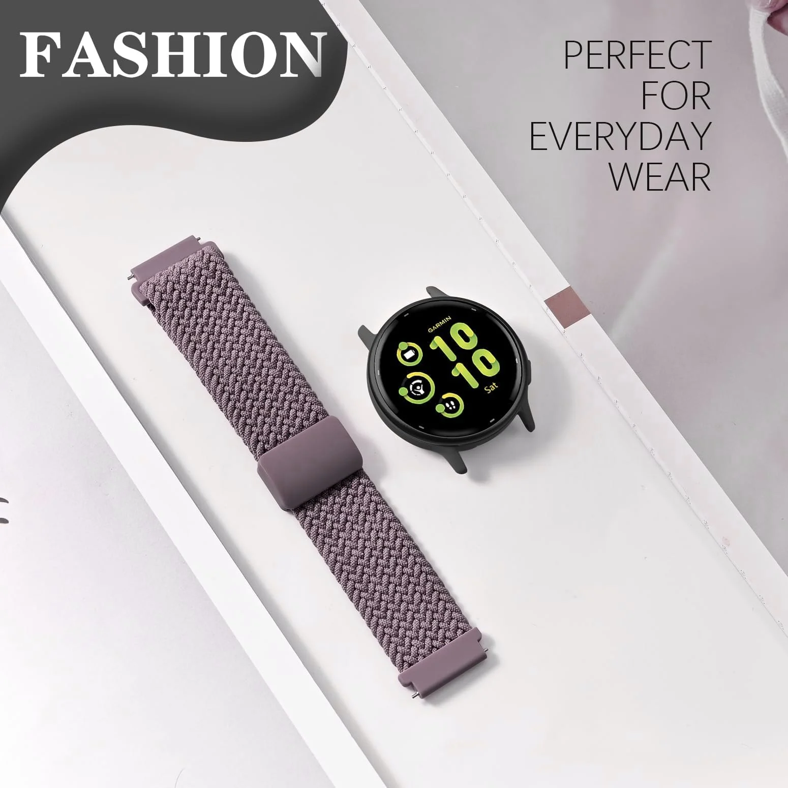 DL3 Mobilak Magnetic Braided Nylon Band Compatible with Xiaomi Redmi Watch 5 Active/Xiaomi Redmi Watch 5 Lite, 22mm Elastic Loop Stretchy Wristband Strap Replacement for Redmi Watch 5 Active/Redmi Watch 5 Lite - Smoke Violet